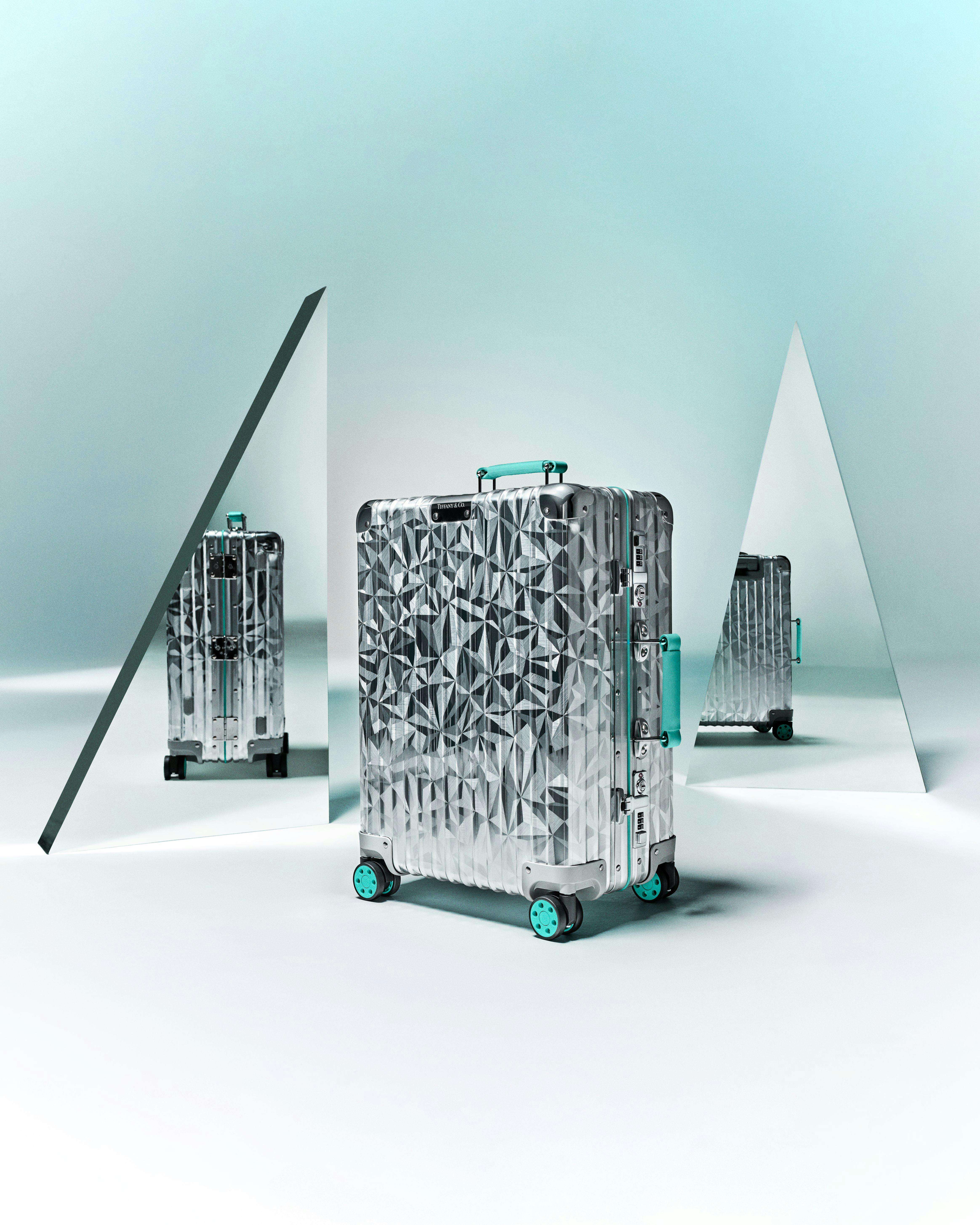 Campaign imagery of RIMOWA's Tiffany & Co. luggage collaboration