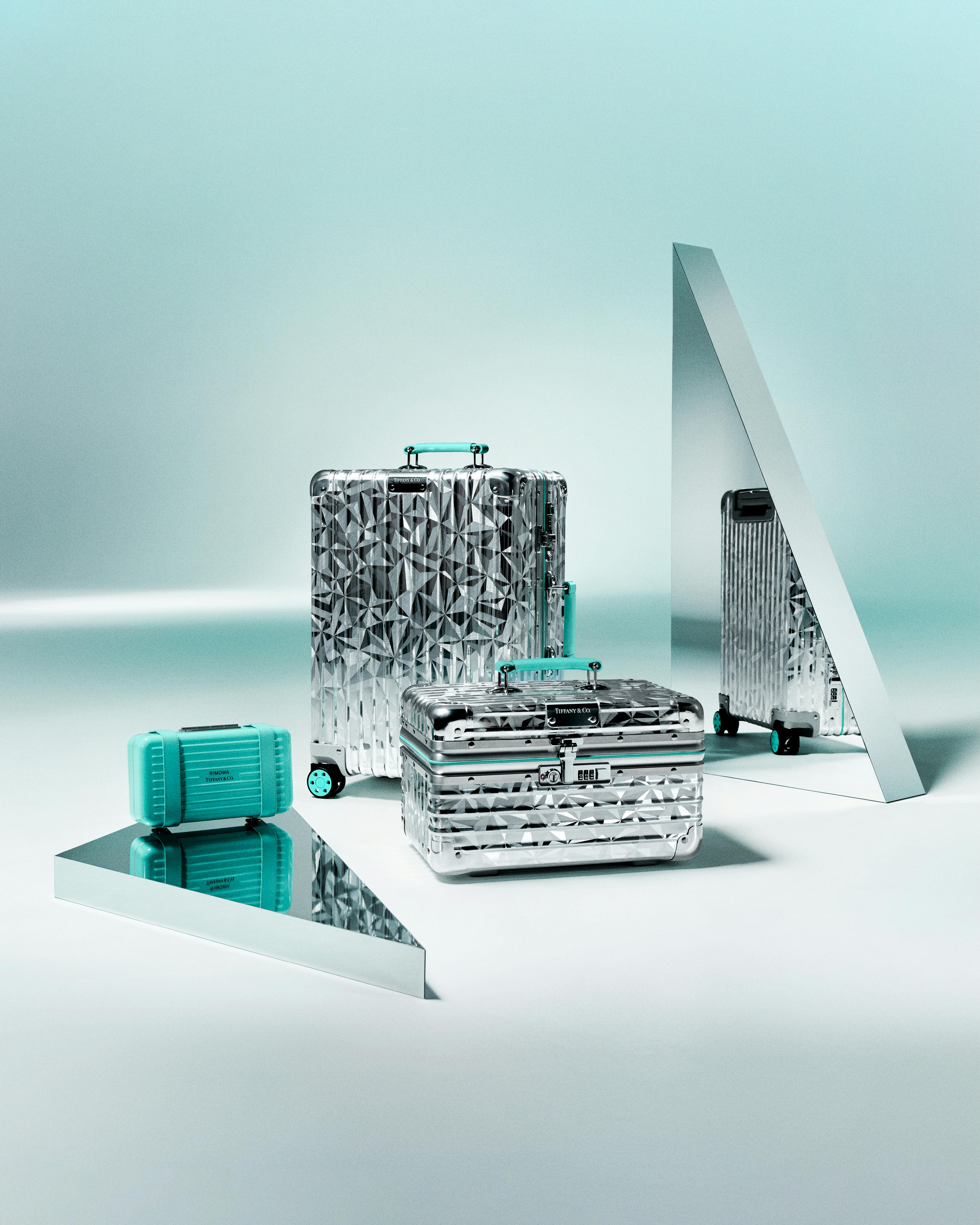 Campaign imagery of RIMOWA's Tiffany & Co. luggage collaboration