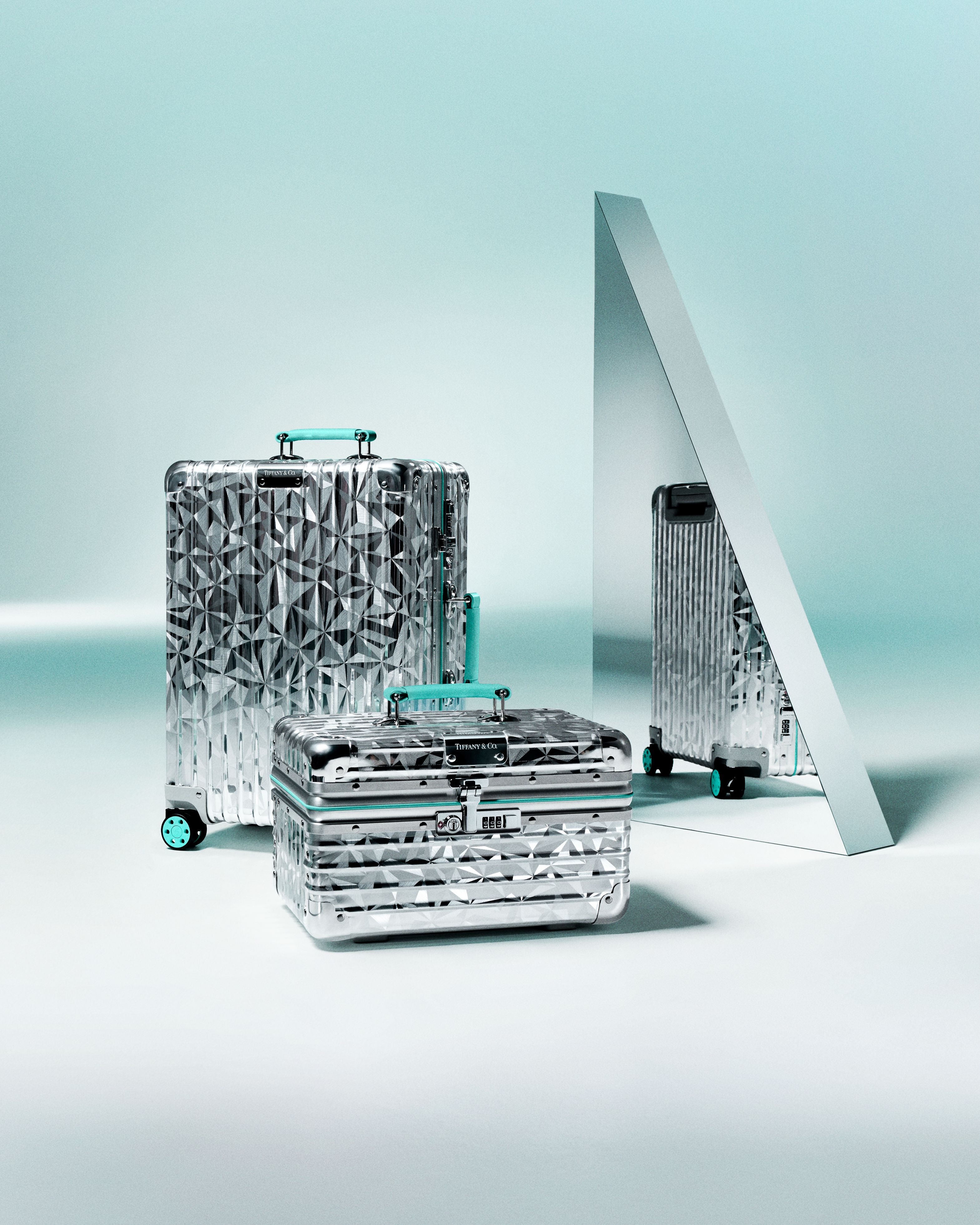 Campaign imagery of RIMOWA's Tiffany & Co. luggage collaboration