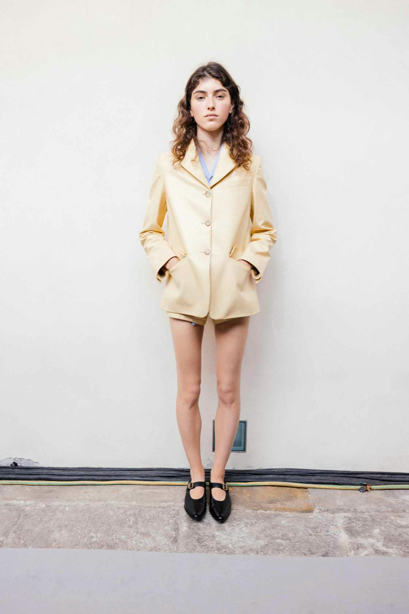 A model wears Bally's Spring/Summer 2024 collection