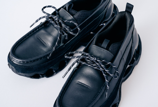 Photographs of Mizuno's Wave Prophecy Moc & Infinity Moc shoes in black leather