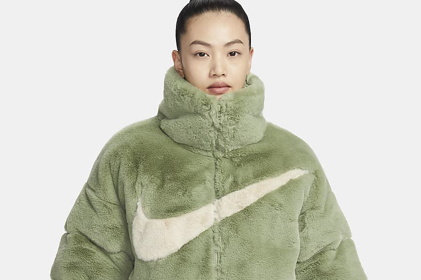 nike big swoosh faux fur jackets 2024