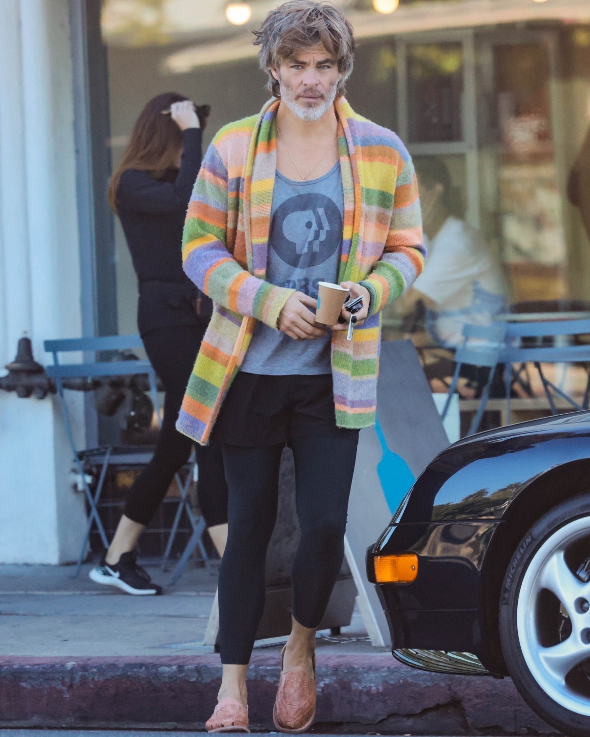 Chris Pine is spotted stopping for a cup of coffee after attending a dance class in Los Feliz.