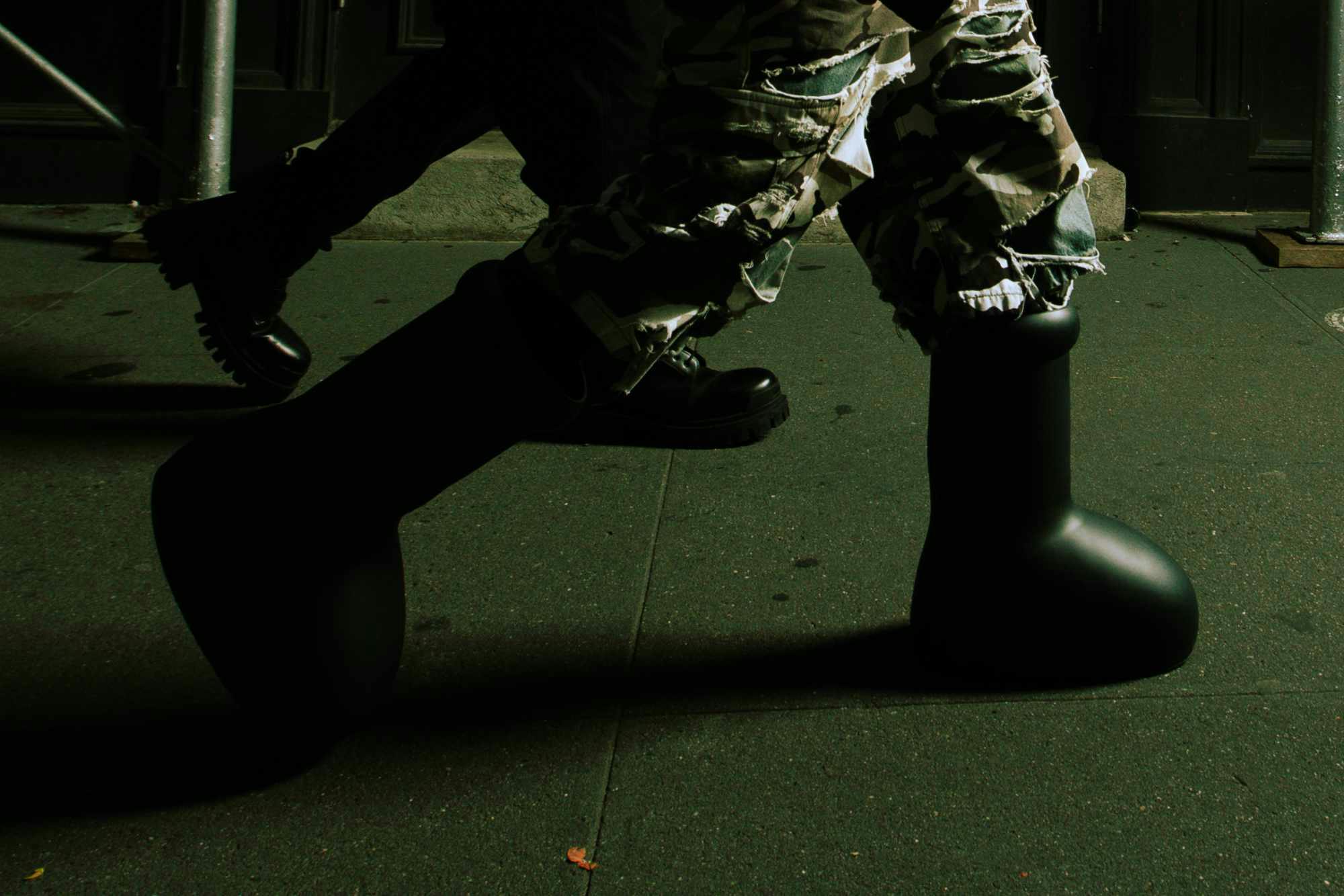 MSCHF's Big Black Boot, as worn by Mitch Modes