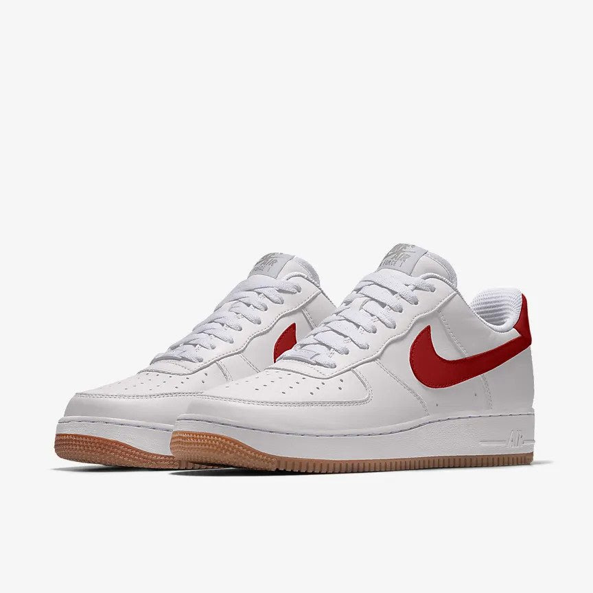 A photo of the white and red Nike Air Force 1 sneaker worn by Taylor Swift