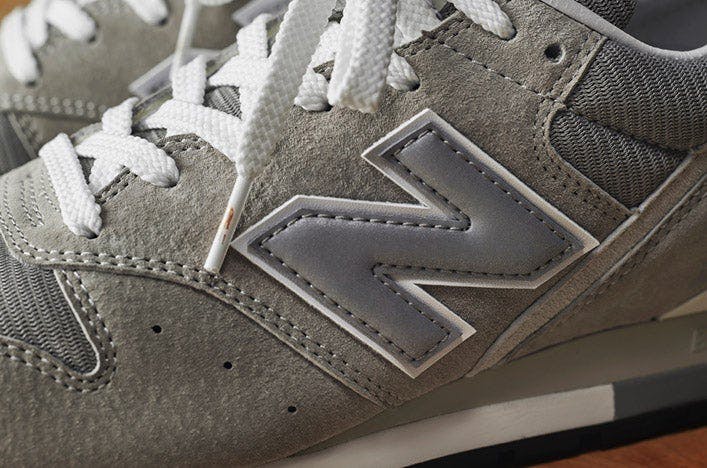 Photos of New Balance's 996 made in Japan sneaker in the grey colorway