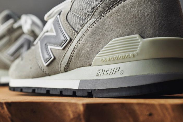 Photos of New Balance's 996 made in Japan sneaker in the grey colorway
