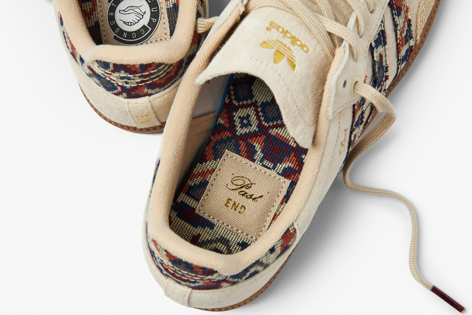 END.'s adidas Samba sneaker is inspired by traditional weaving with tapestry-like materials adorning the epochal three stripes.
