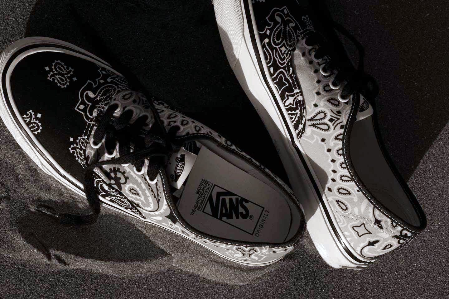 Bedwin & the Heartbreakers' collaborative Vans Authentic sneakers in a black and grey paisley pattern