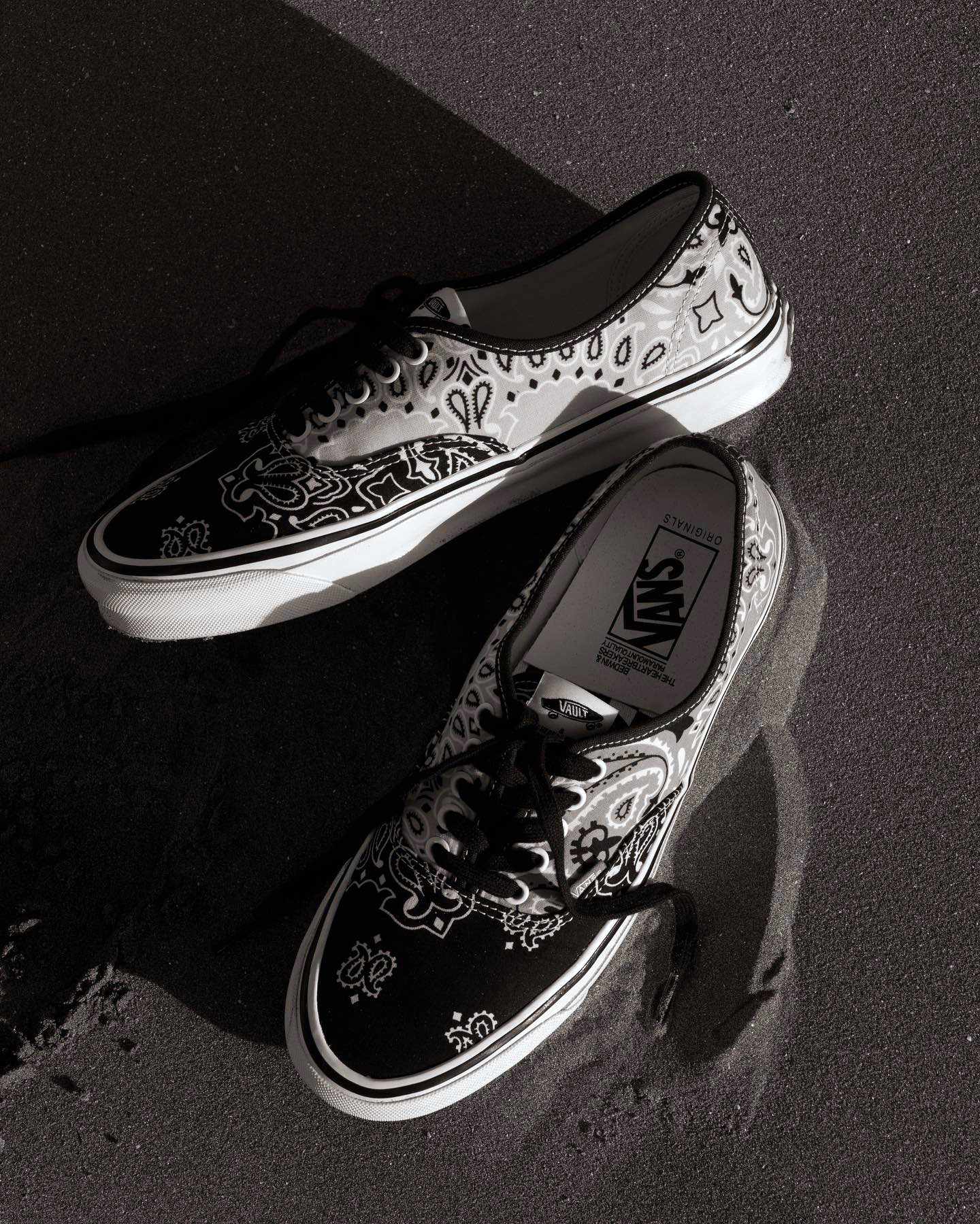 Bedwin & the Heartbreakers' collaborative Vans Authentic sneakers in a black and grey paisley pattern