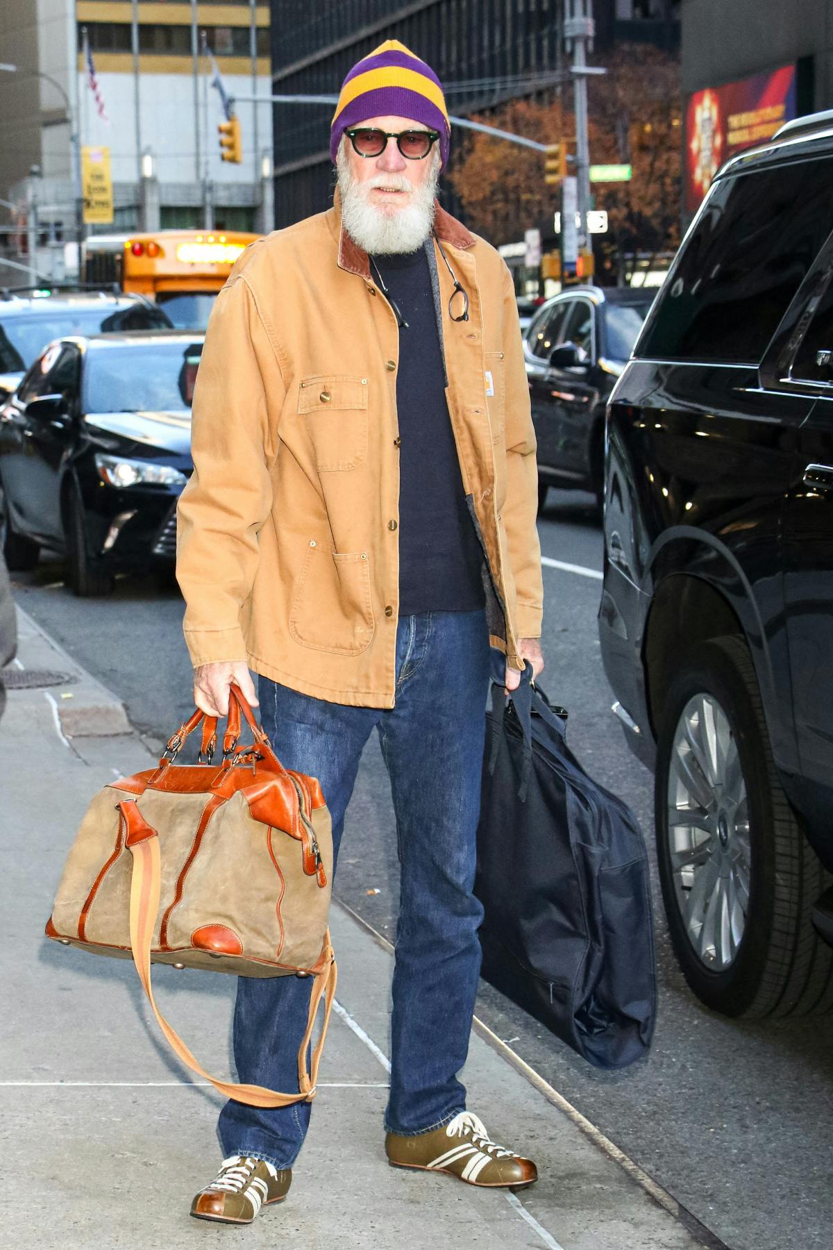 David Letterman is seen arriving at 'The Late Show with Stephen Colbert' on November 20, 2023 in New York City.