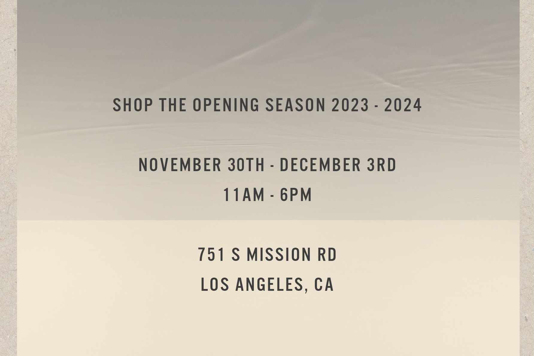 Fear of God & adidas Athletics' pop-up store location, black text on a beige background