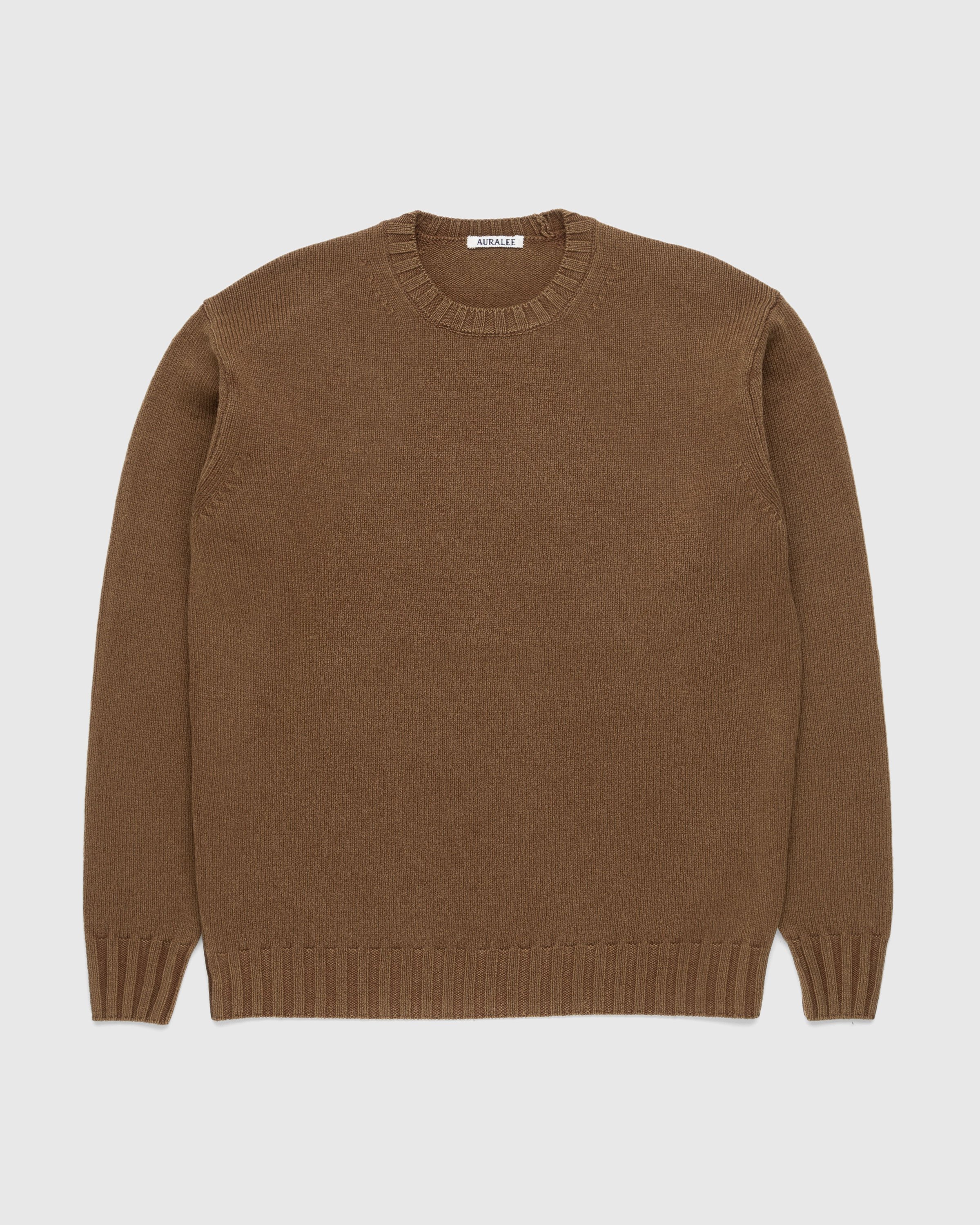 Auralee - Washed French Merino Knit Crewneck Brown - Clothing - Brown - Image 1