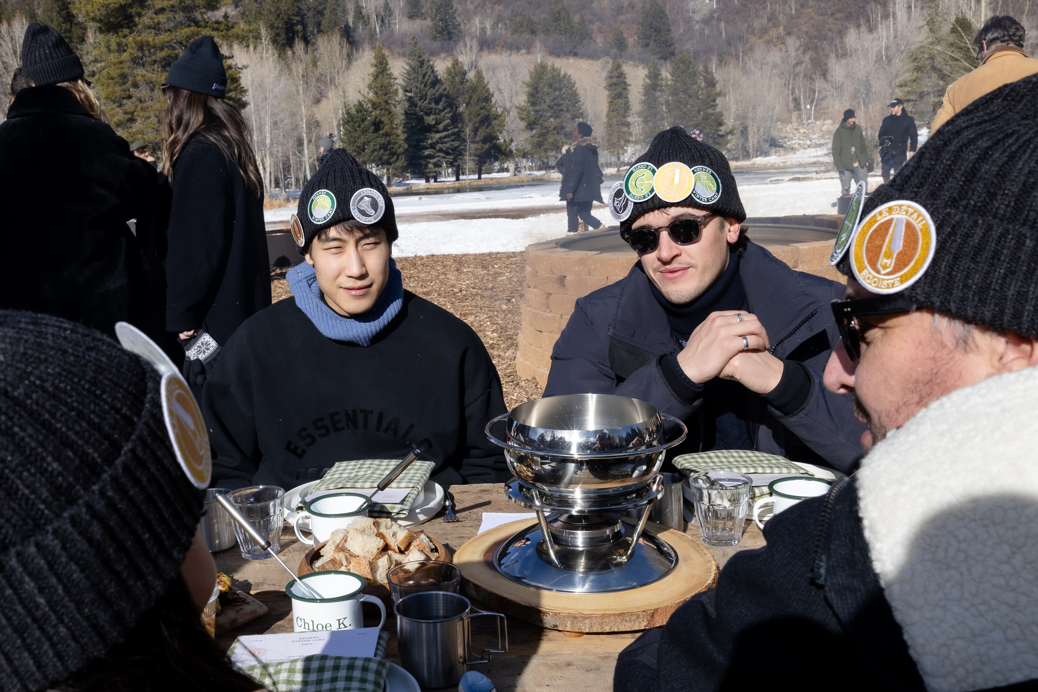 Young Mazino and Tom Blyth photographed attending Hermès Winter Camp in Aspen
