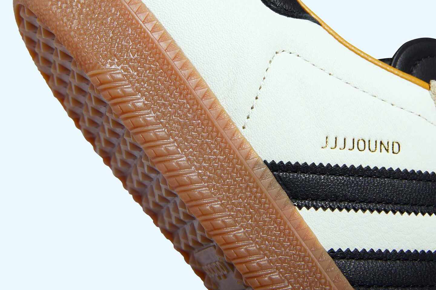JJJJound's adidas Samba sneaker collaboration in white and black leather with a gum sole