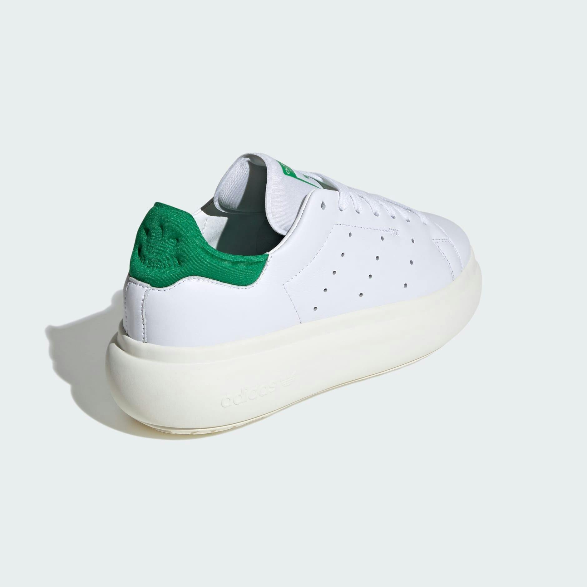 adidas' platform stan smith sneaker in white and green leather