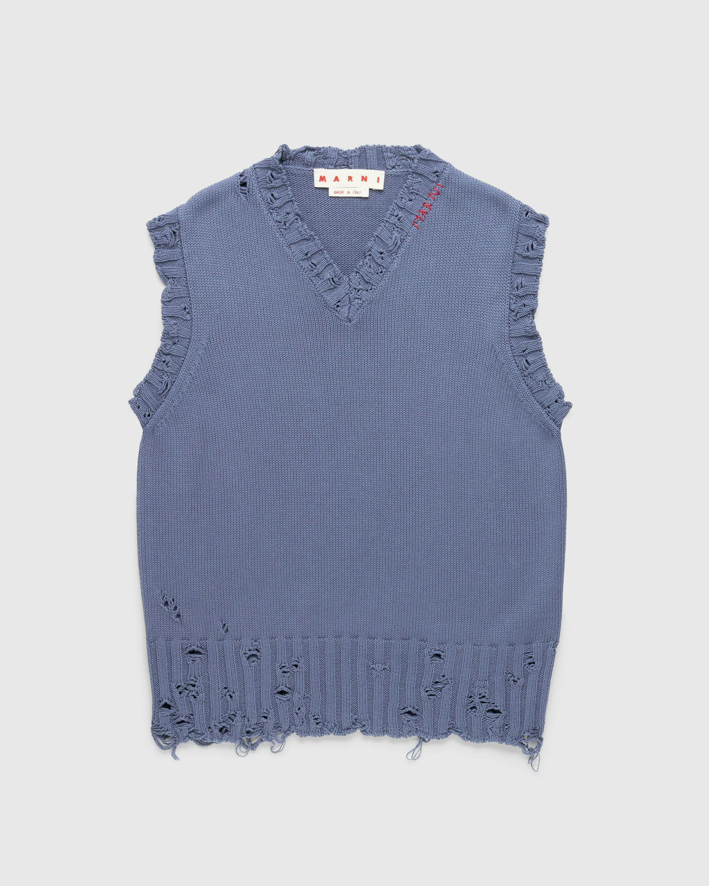 Marni - Cotton V-Neck Vest Steel - Clothing - Grey - Image 1