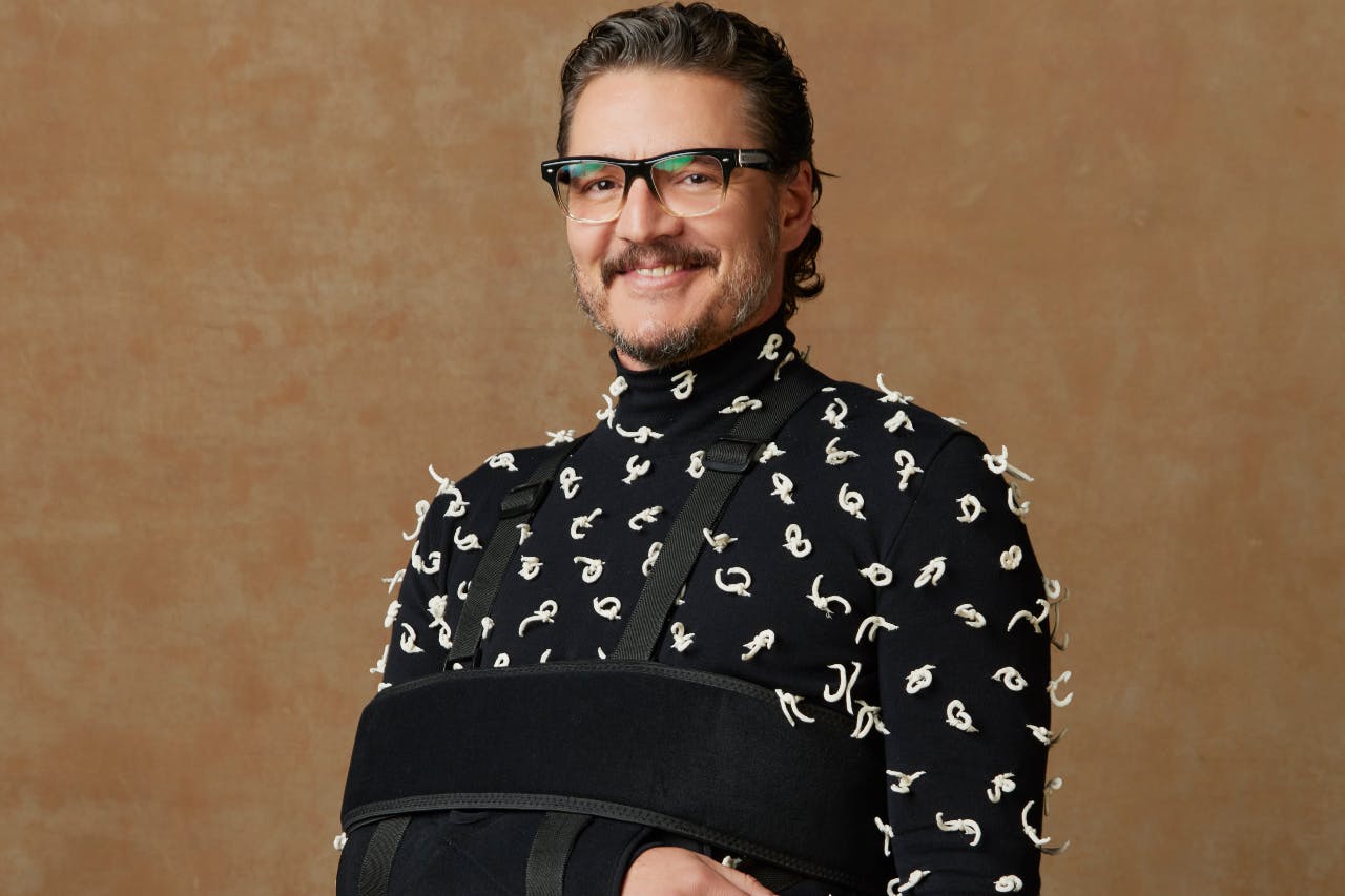 Pedro Pascal at the portrait booth at the 81st Golden Globe Awards held at the Beverly Hilton Hotel.