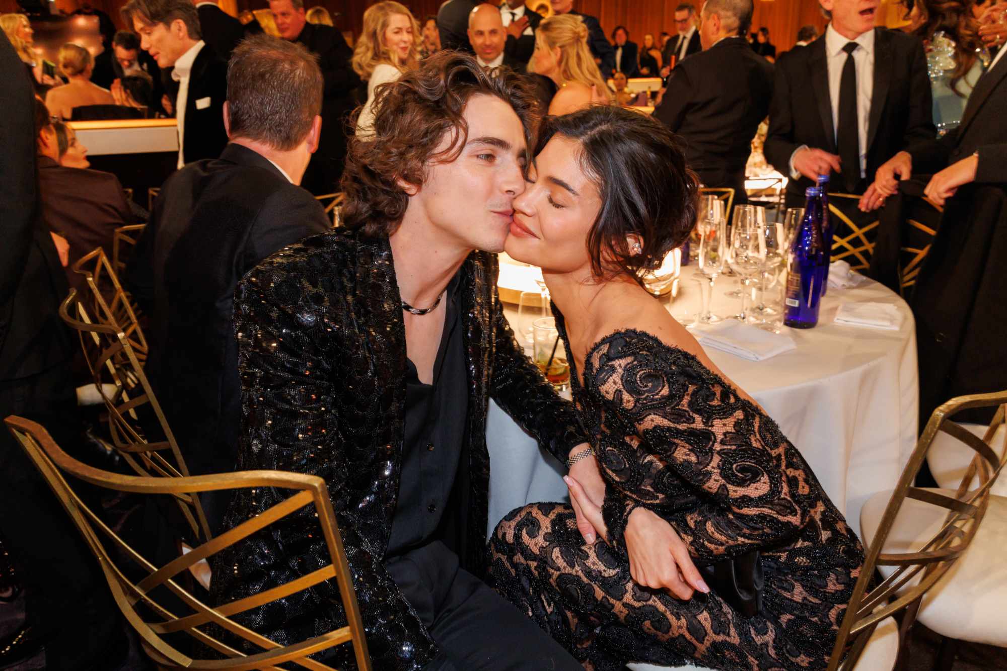 Kylie Jenner & Timothee Chalamet kiss at the 2024 Golden Globes