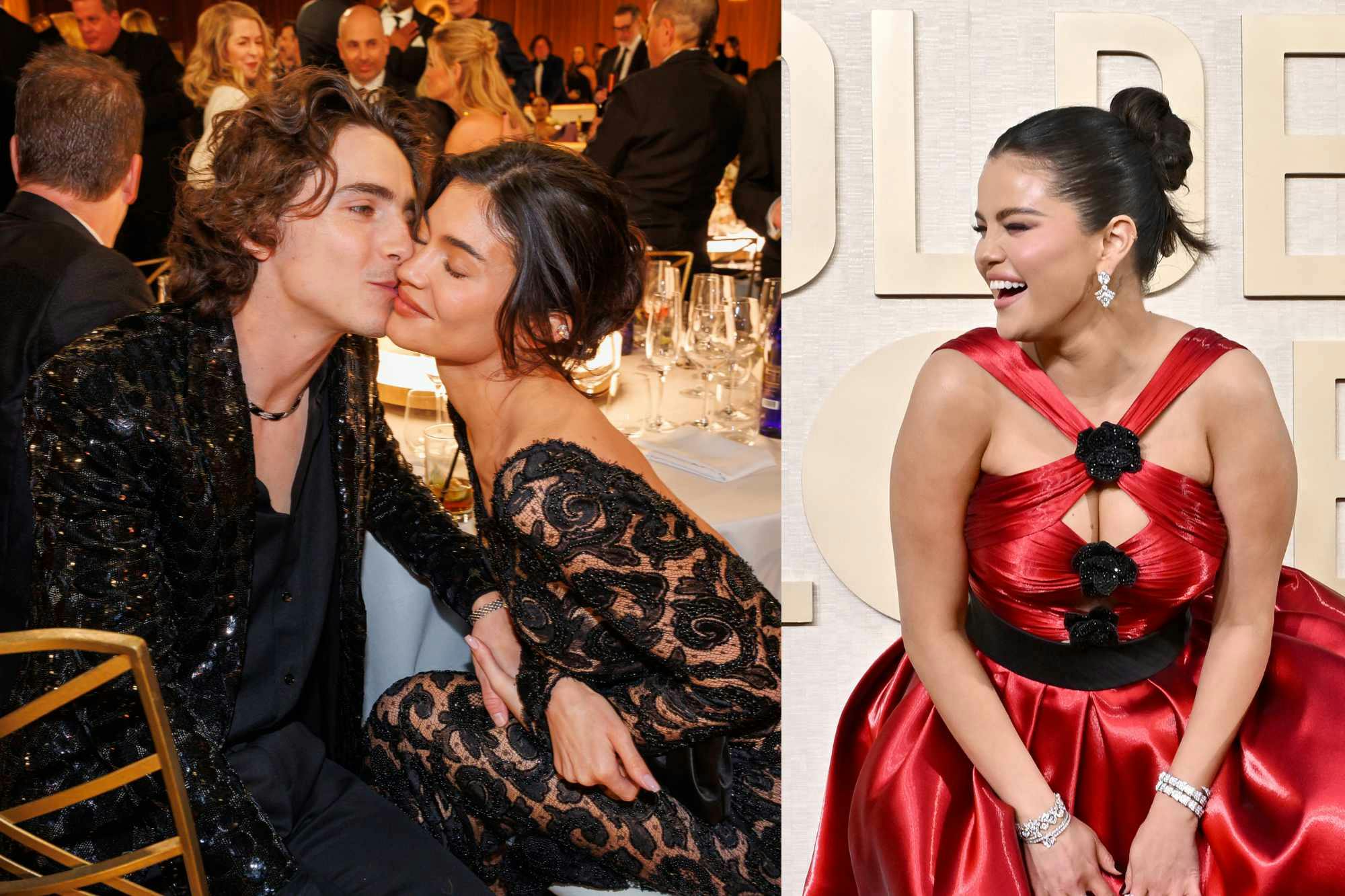 Kylie Jenner, Timothee Chalamet & Selena Gomez seen at the 2024 Golden Globes