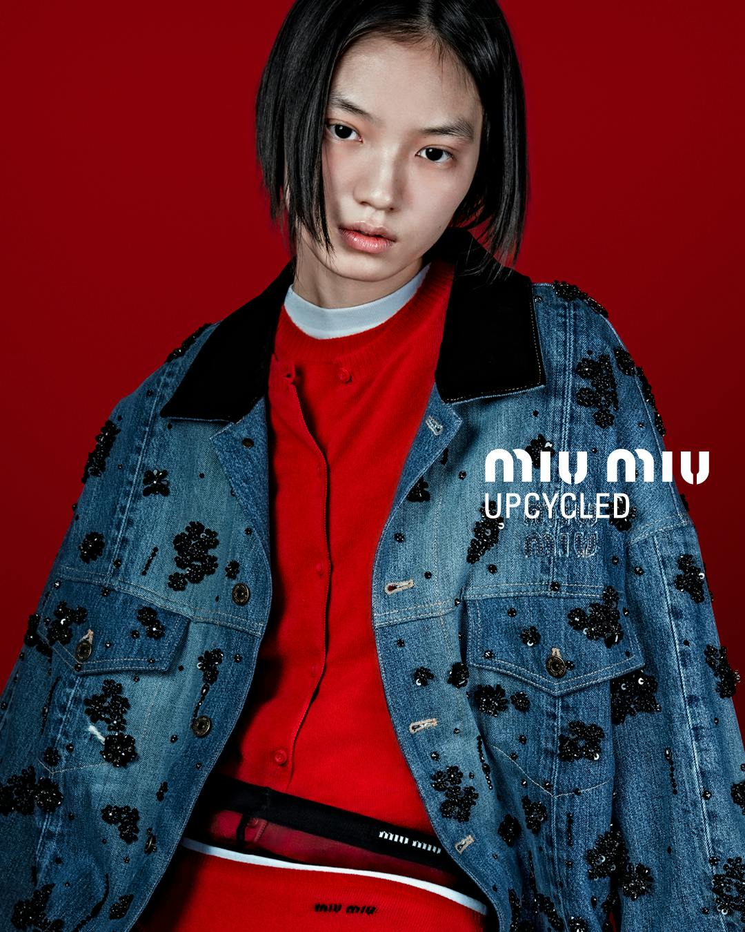 Miu Miu's 2024 Upcycled collection, including jackets, bras & accessories made of vintage denim