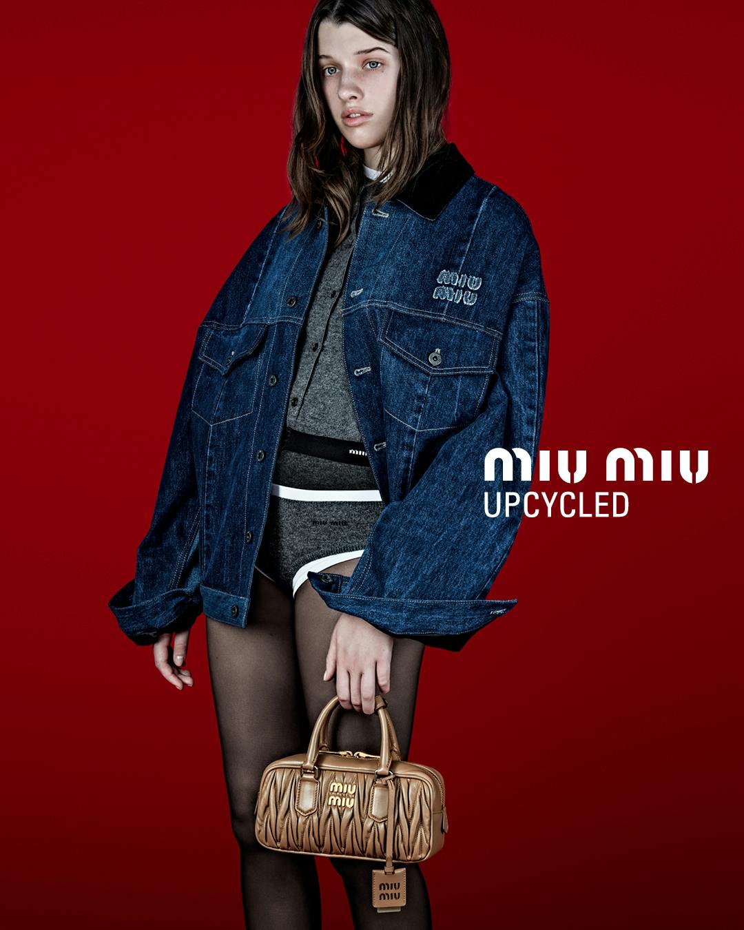 Miu Miu's 2024 Upcycled collection, including jackets, bras & accessories made of vintage denim