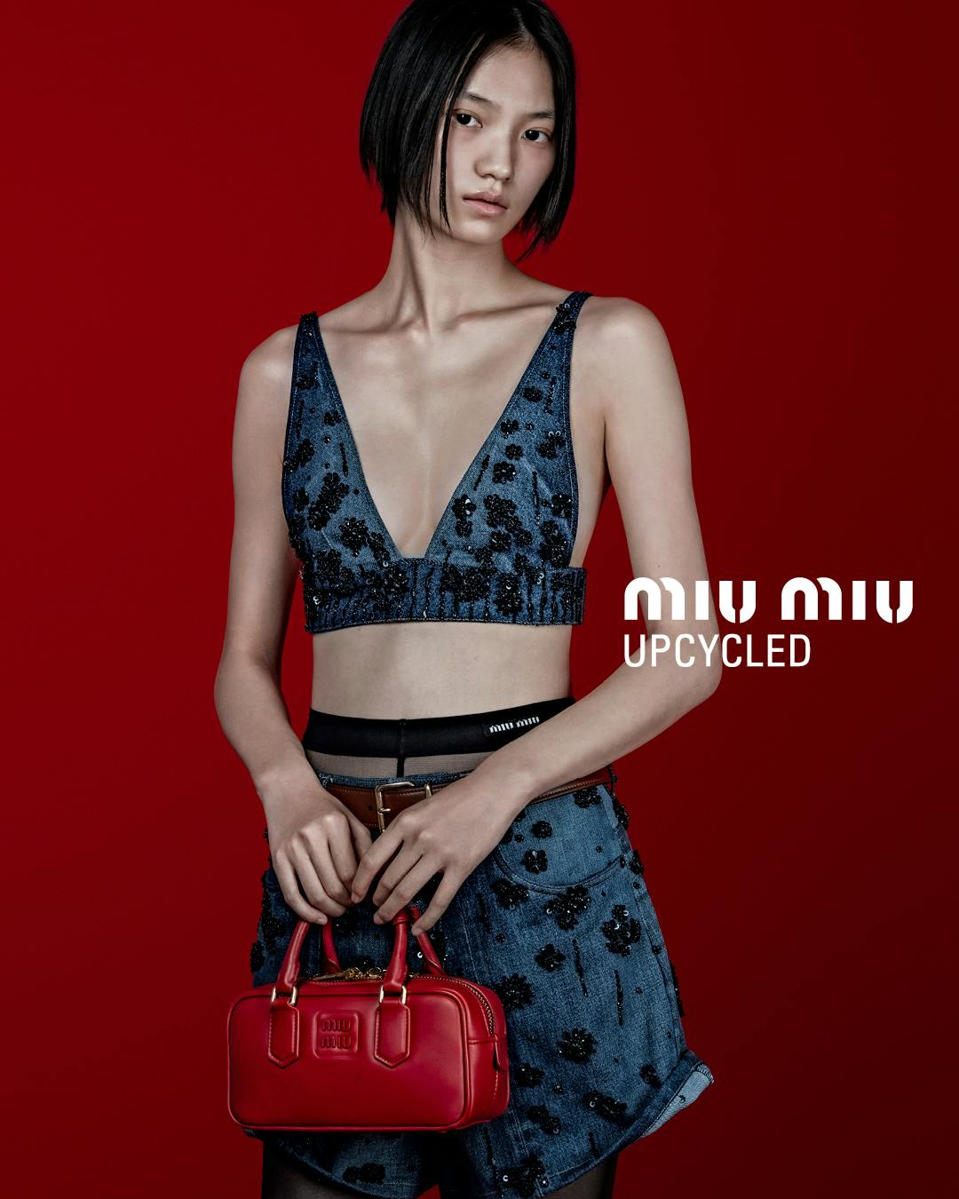 Miu Miu's 2024 Upcycled collection, including jackets, bras & accessories made of vintage denim