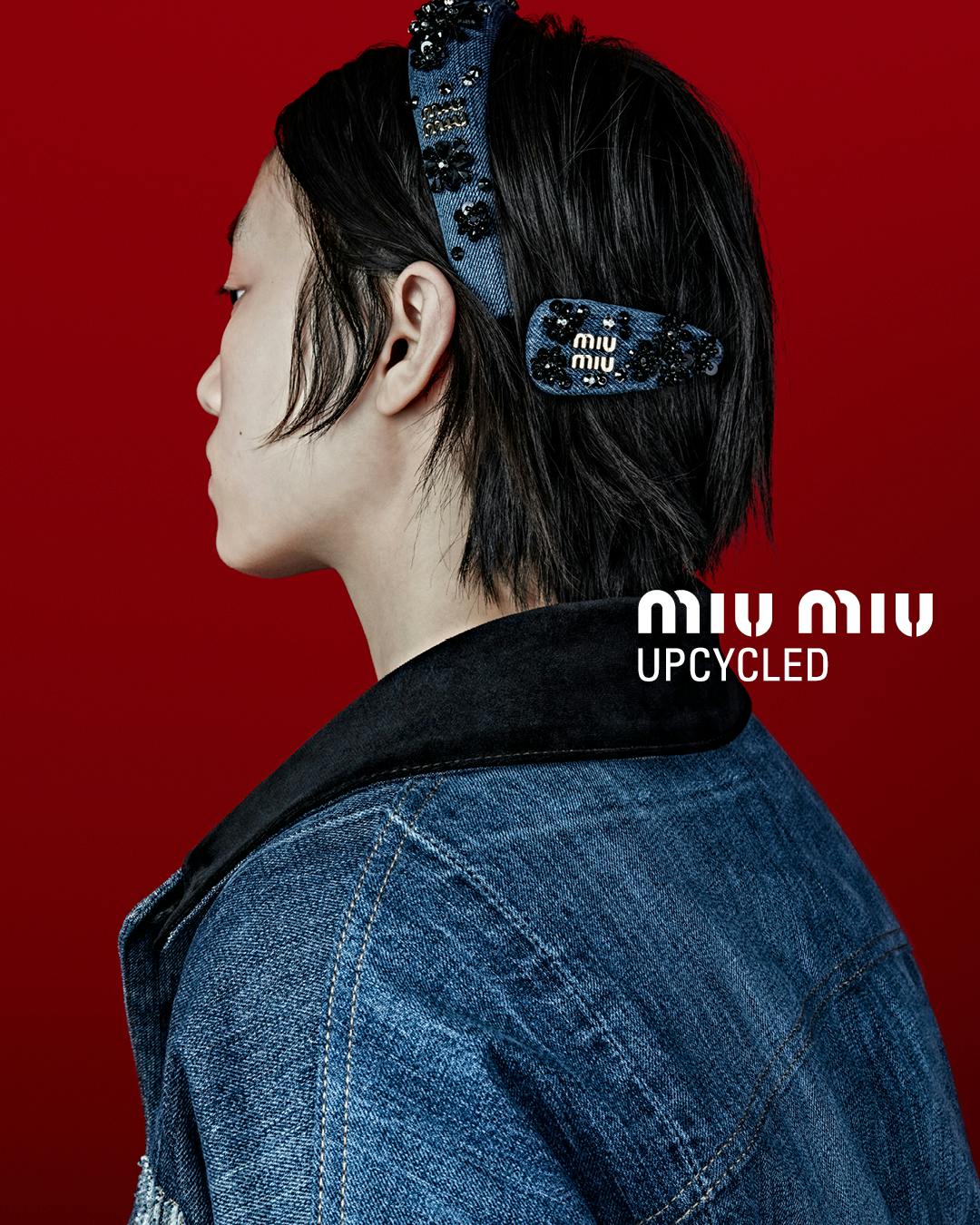 Miu Miu's 2024 Upcycled collection, including jackets, bras & accessories made of vintage denim