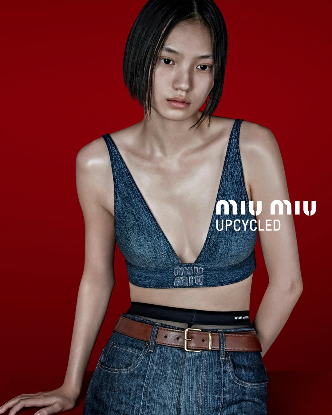 Miu Miu's 2024 Upcycled collection, including jackets, bras & accessories made of vintage denim