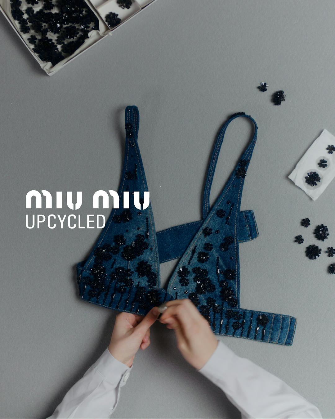 Miu Miu's 2024 Upcycled collection, including jackets, bras & accessories made of vintage denim