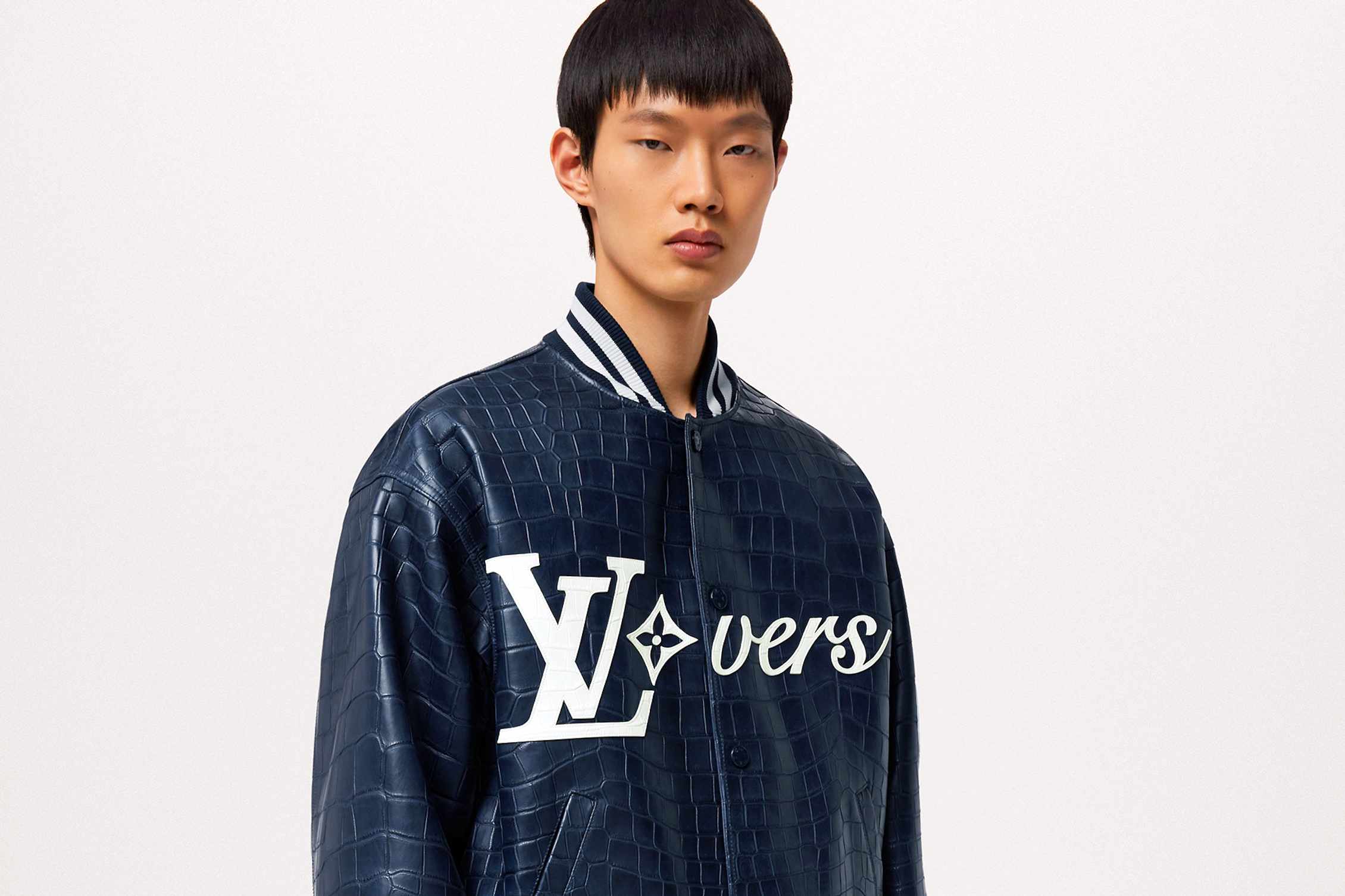 Models wear Pharrell's Louis Vuitton Spring/Summer 2024 crocodile leather jackets