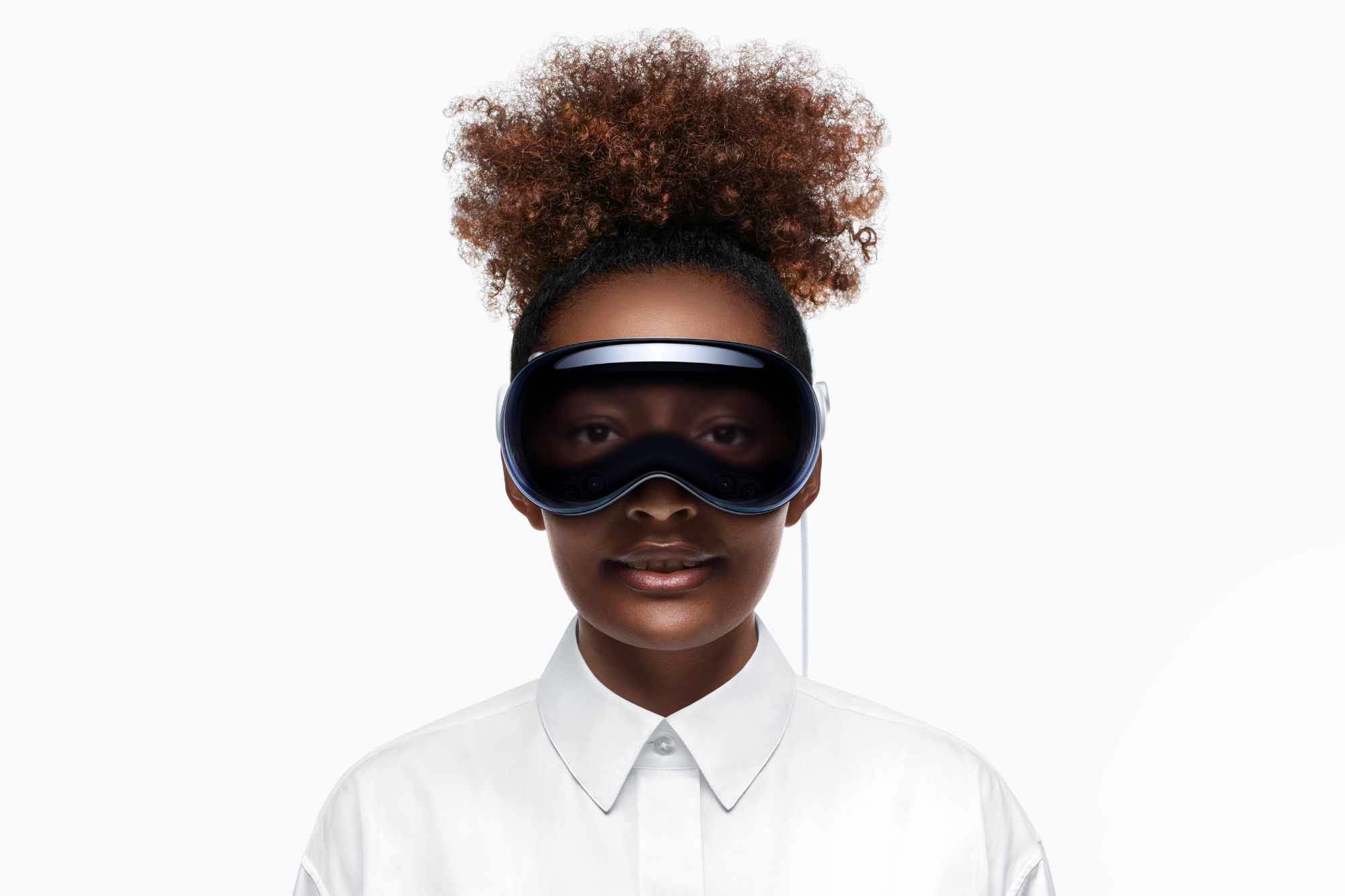 Apple's Vision Pro VR headset worn by a model