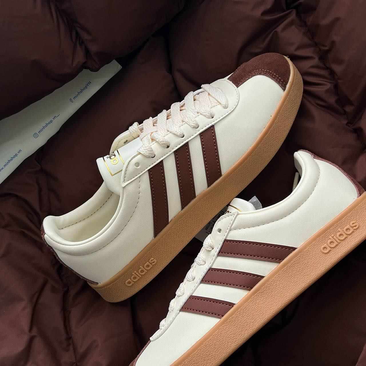 adidas' VL Court 2.0 sneaker in a white and brown colorway