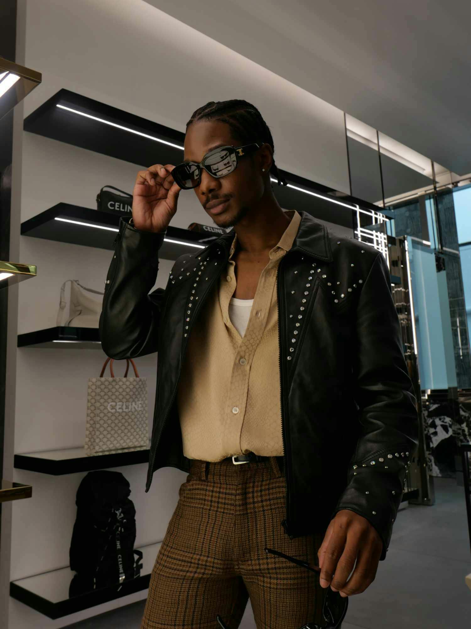 Lamar Johnson wearing CELINE in the CELINE Miami store