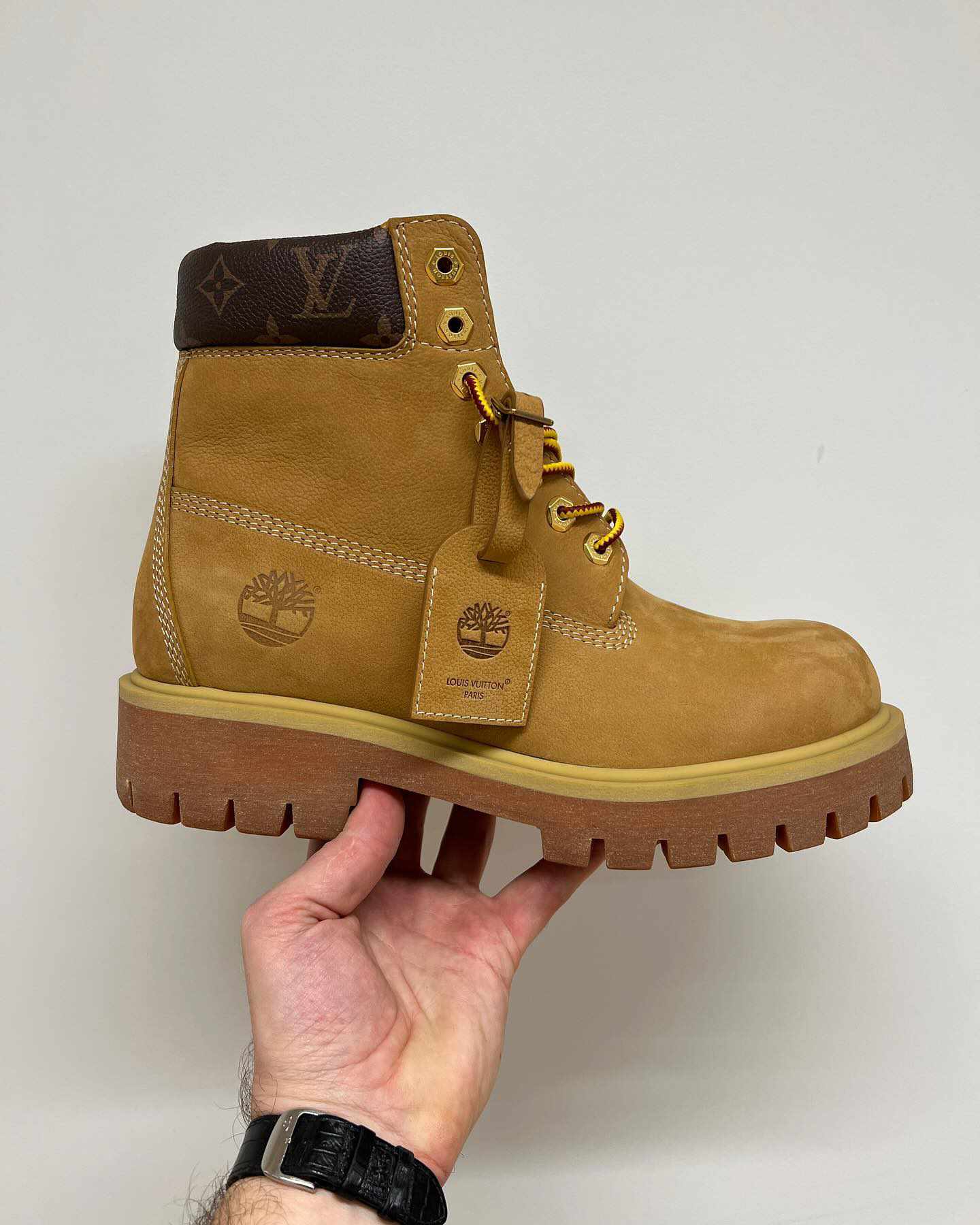 Louis Vuitton's Timberland 6" boot collaboration in wheat leather