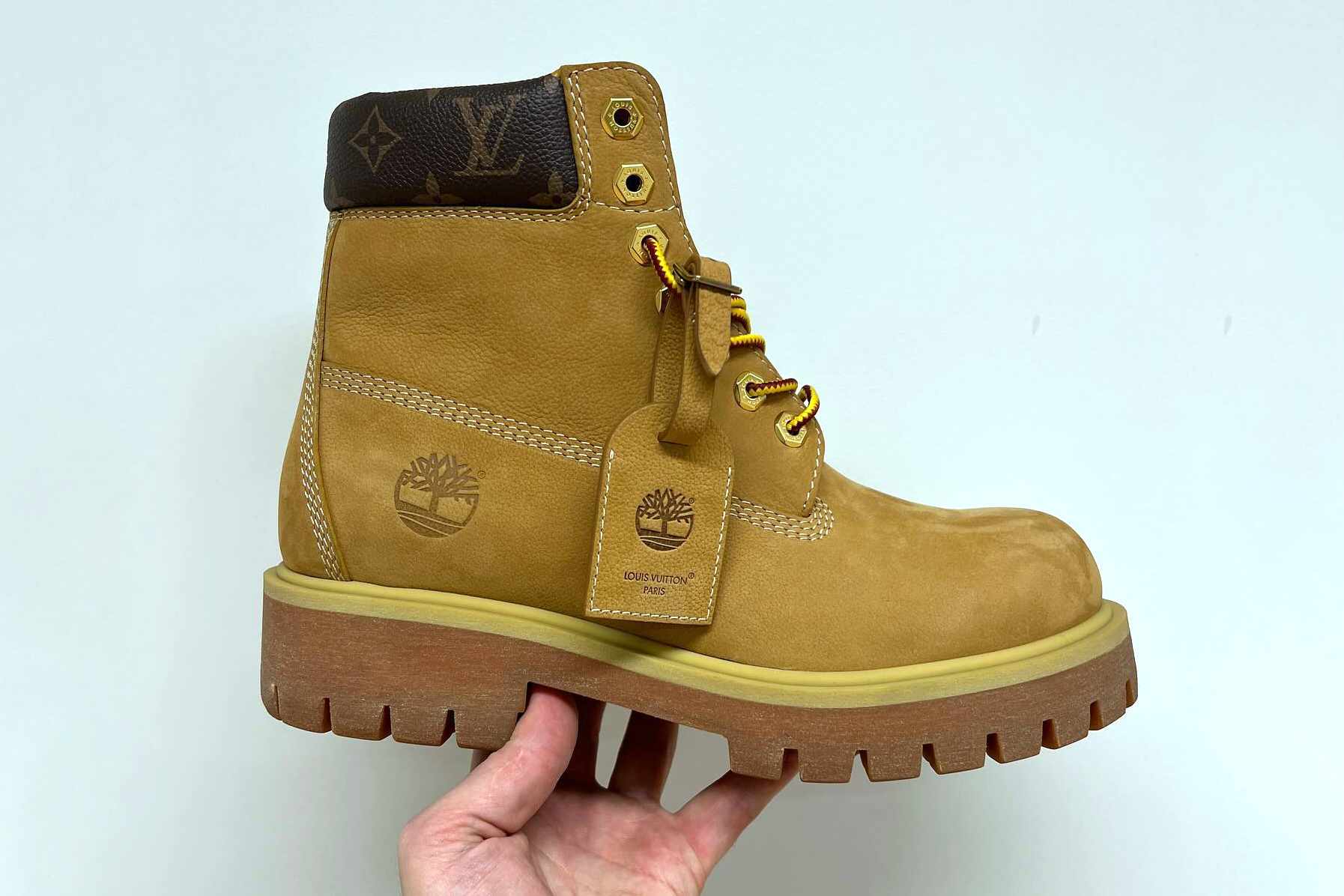 Louis Vuitton's Timberland 6" boot collaboration in wheat leather