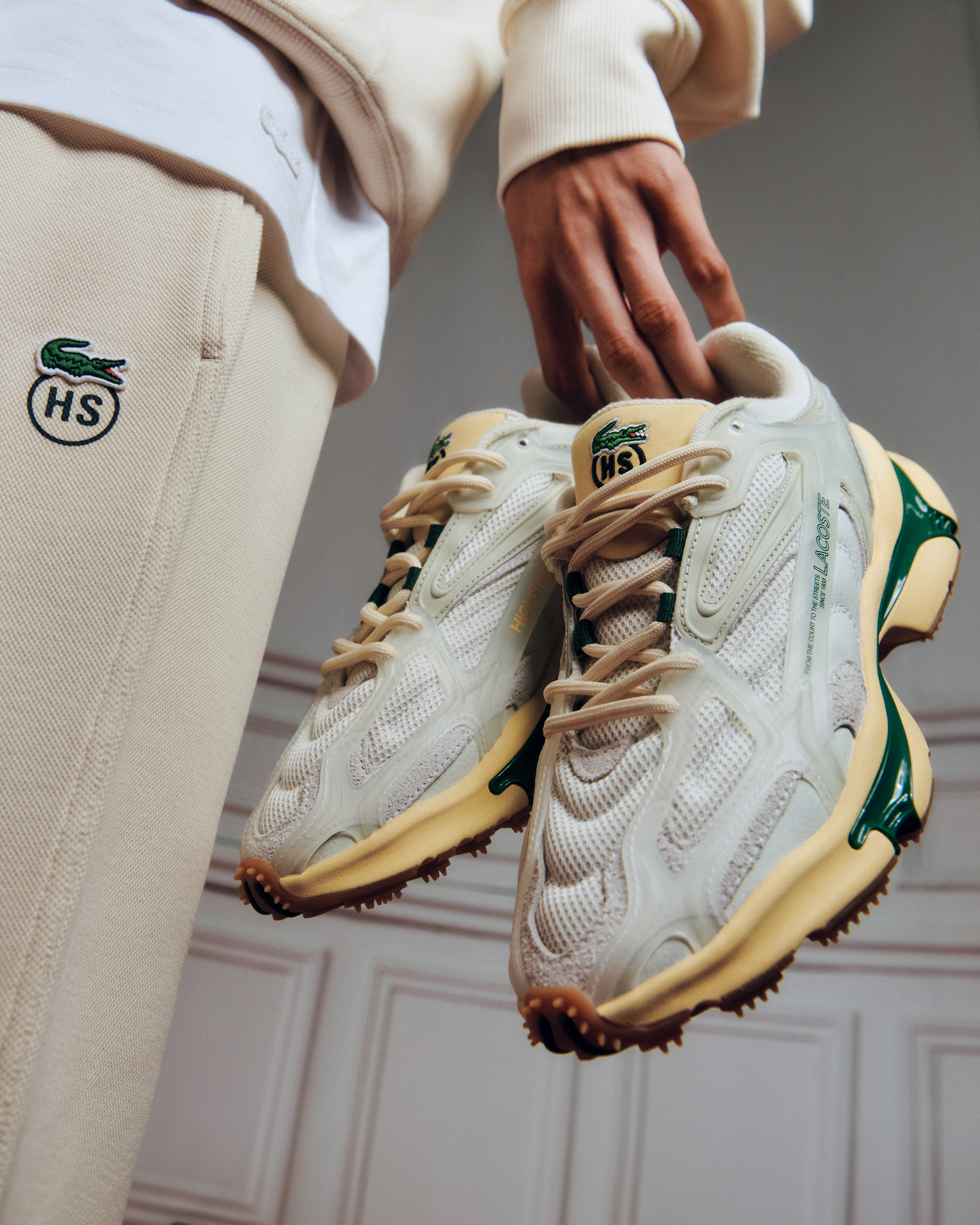 campaign shot of lacoste x highsnobiety collaborative sneaker