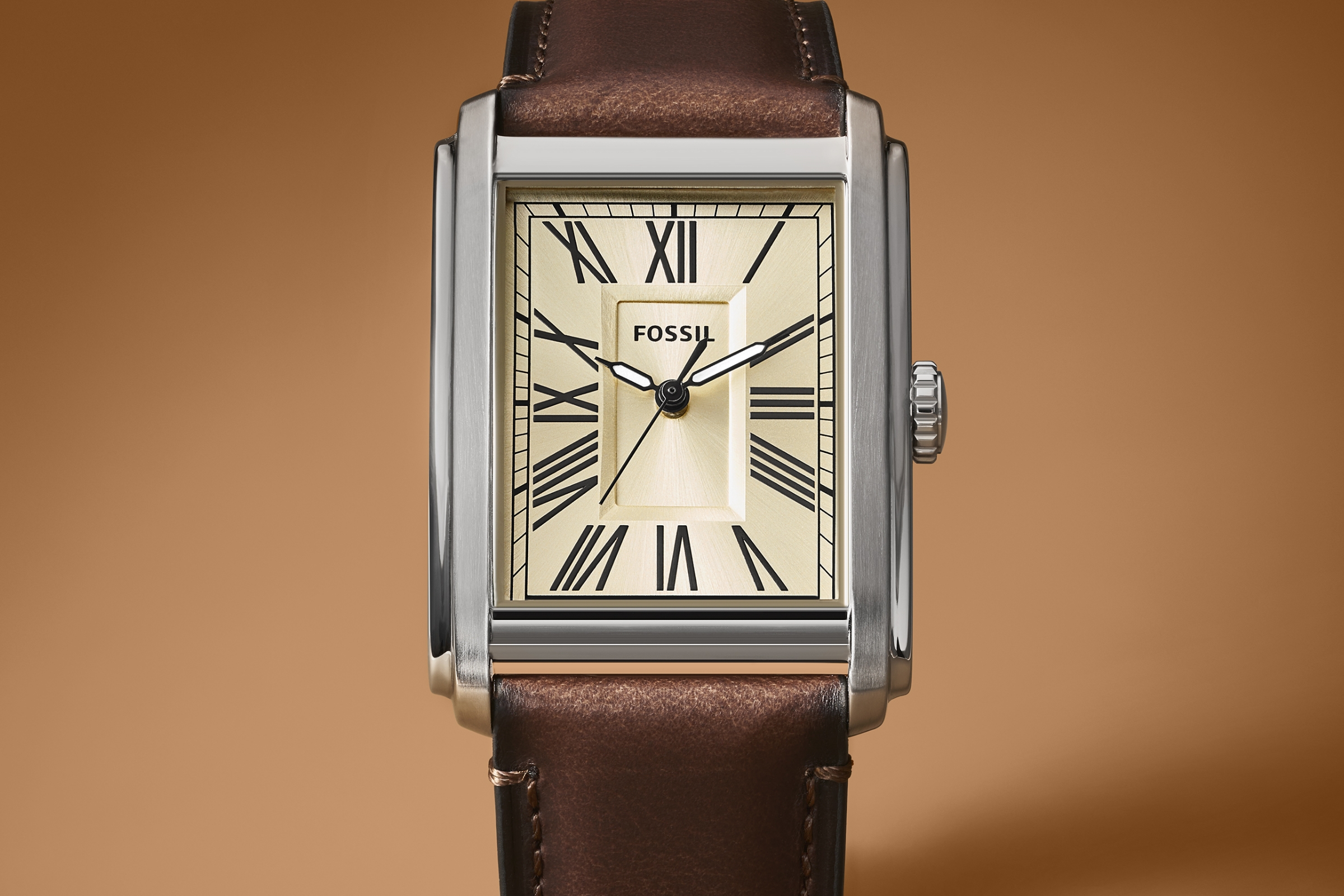 Fossil Carraway Watch with Silver Dial and Brown Leather straps