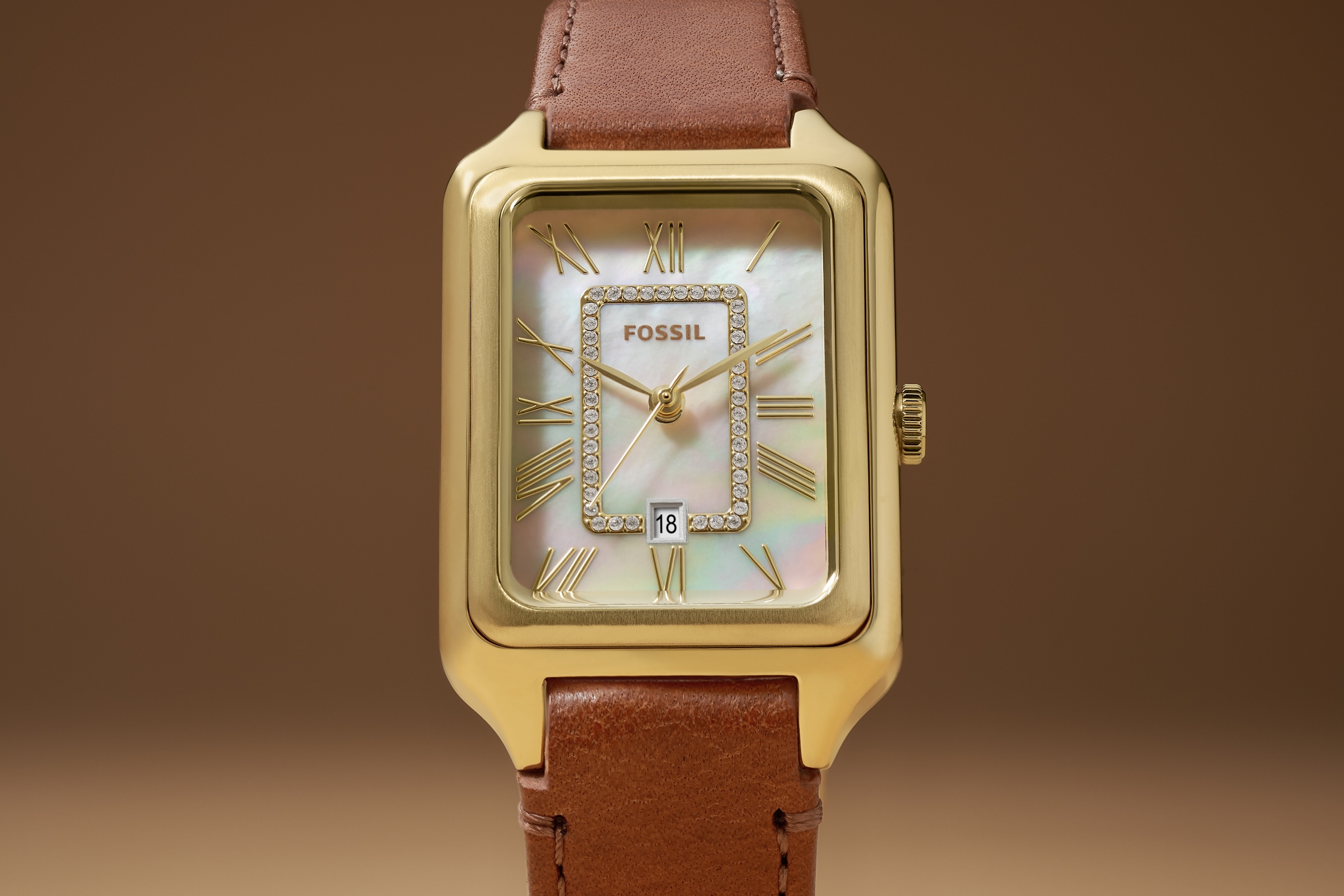 Fossil Raquel Watch with Gold Dial and Brown Leather straps