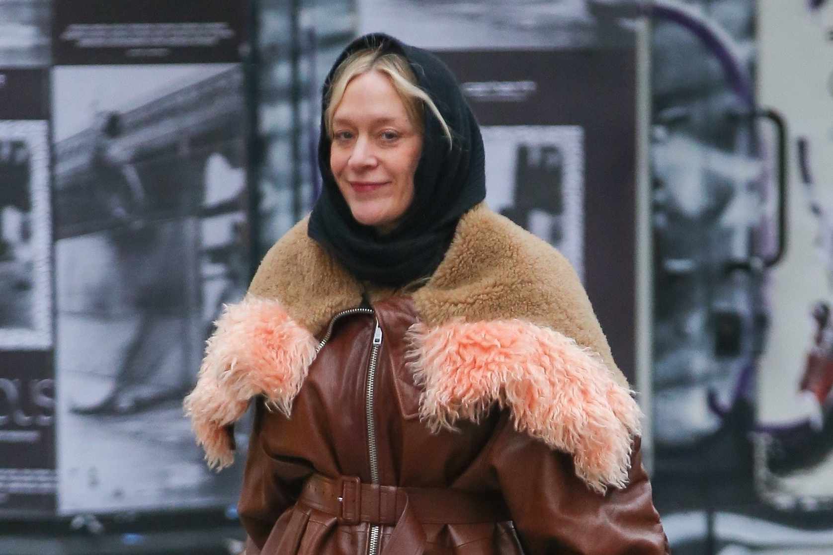 Chloe Sevigny wears a fur prada jacket in new york on January 30