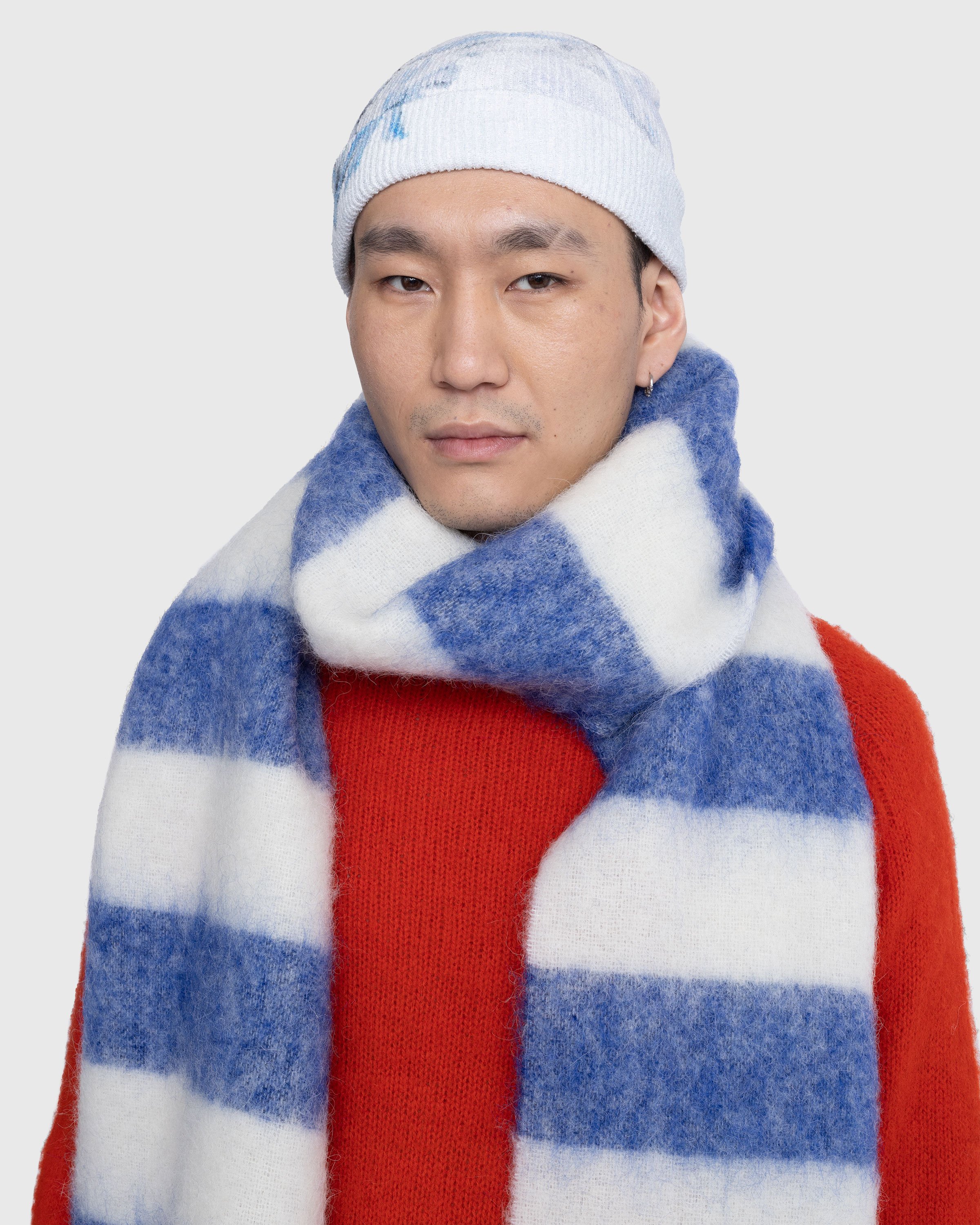 Acne Studios - Striped Wool Blend Scarf Blue/White - Accessories - Blue - Image 4