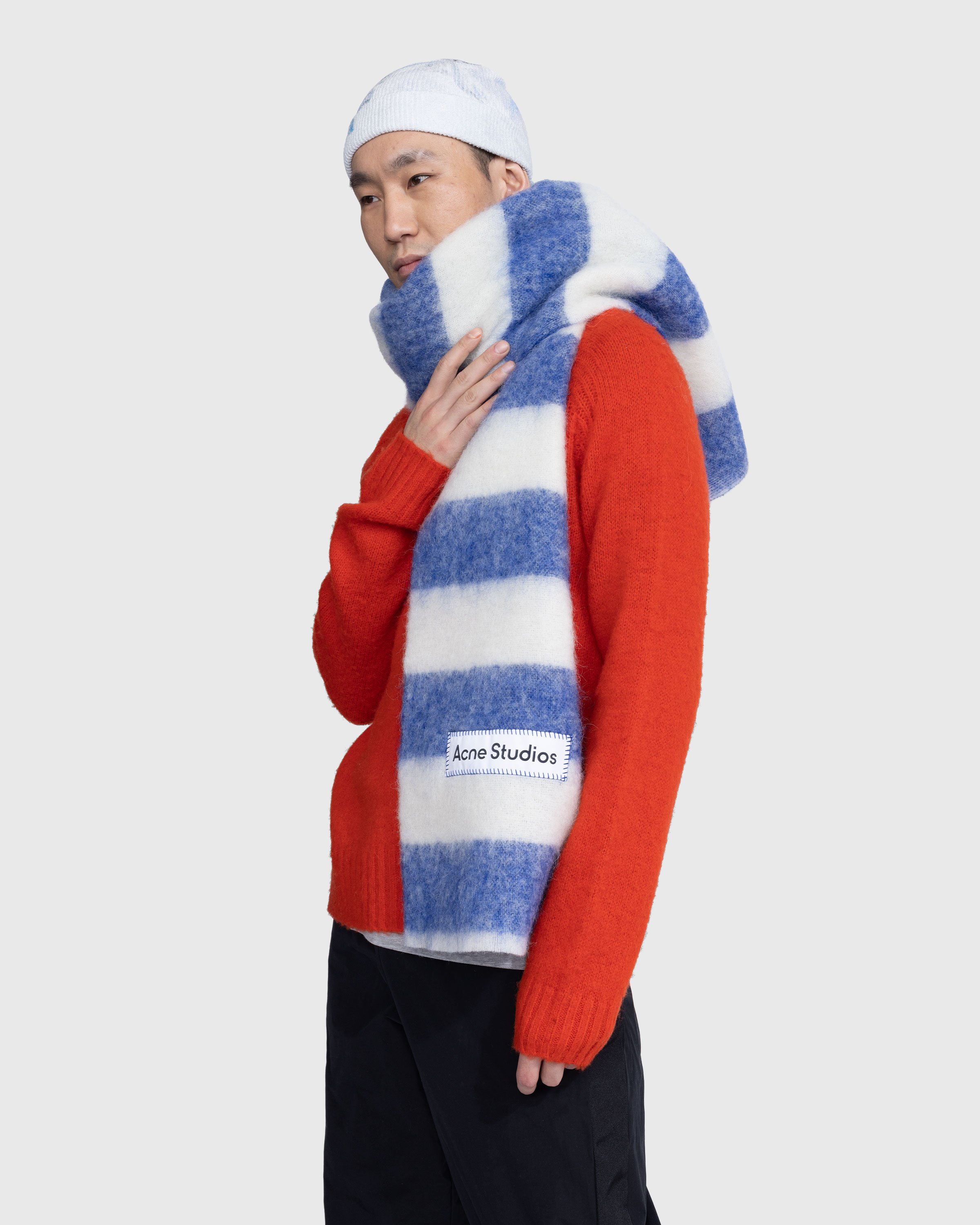 Acne Studios - Striped Wool Blend Scarf Blue/White - Accessories - Blue - Image 5