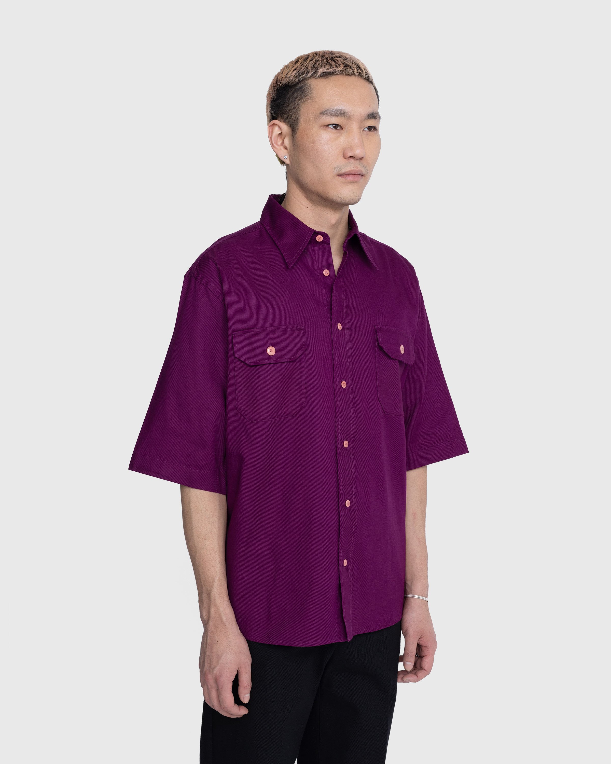 Acne Studios - Short-Sleeve Button-Up Shirt Purple - Clothing - Purple - Image 4