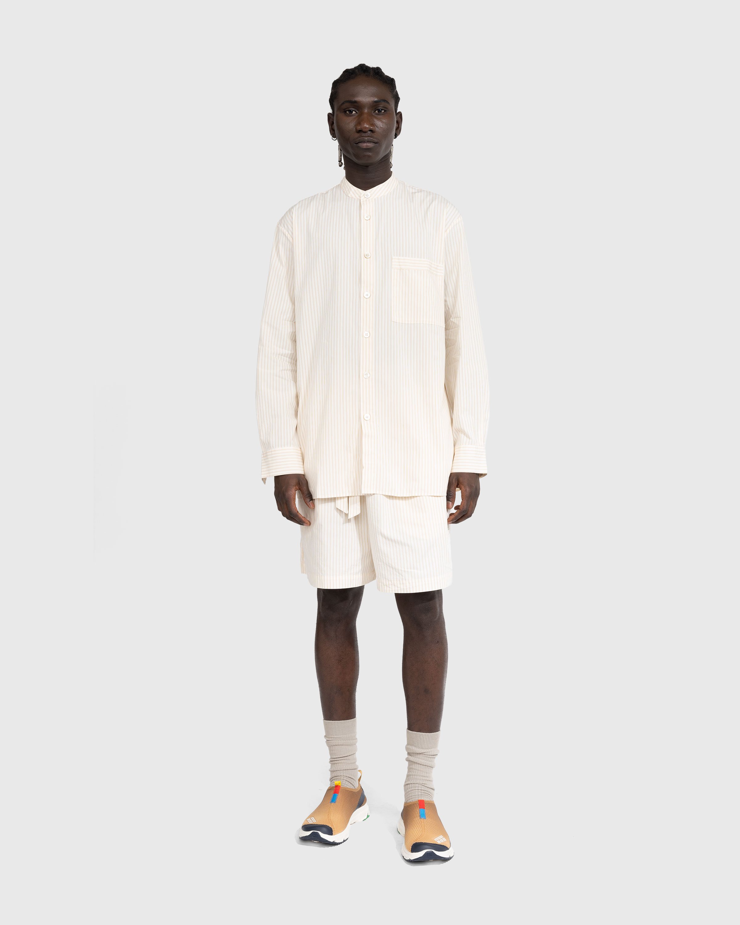 Birkenstock x Tekla - Poplin Pyjama Shorts Wheat Stripes - Clothing - Beige - Image 3
