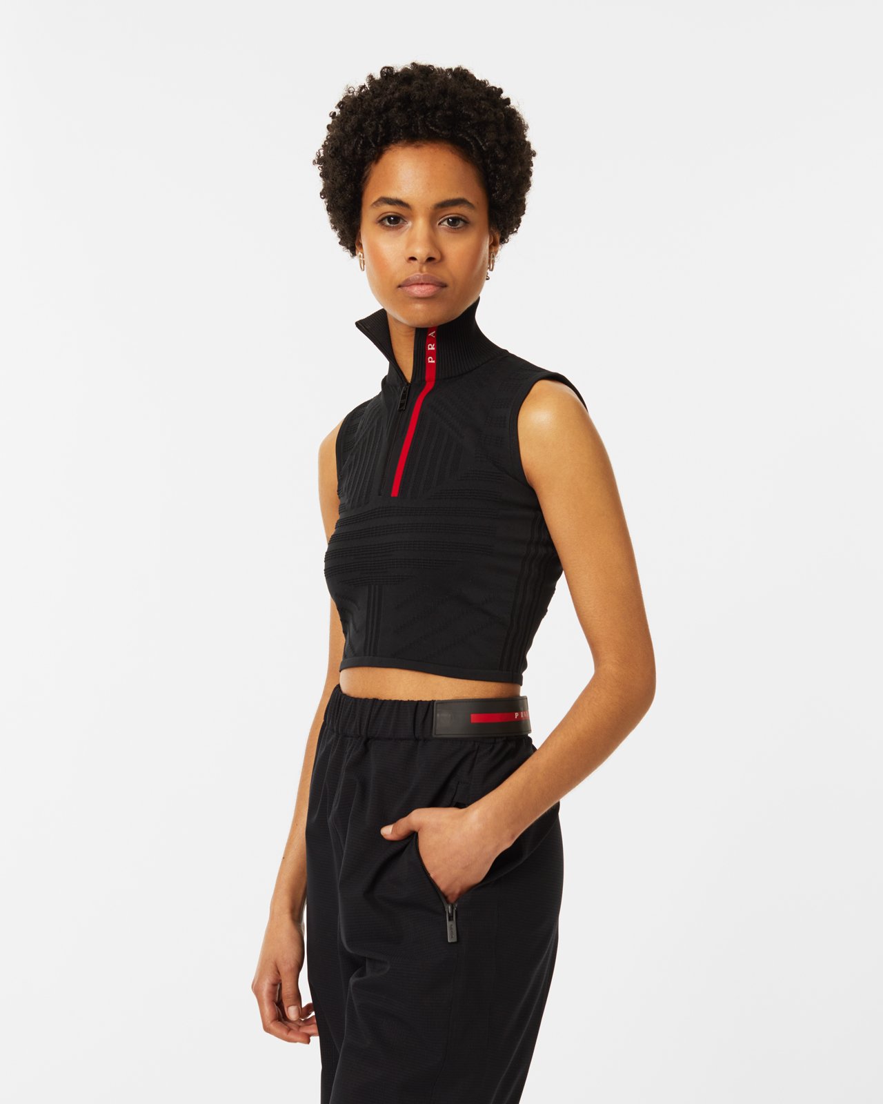 Prada - Knitted Nylon Crop Top - Clothing - Black - Image 5