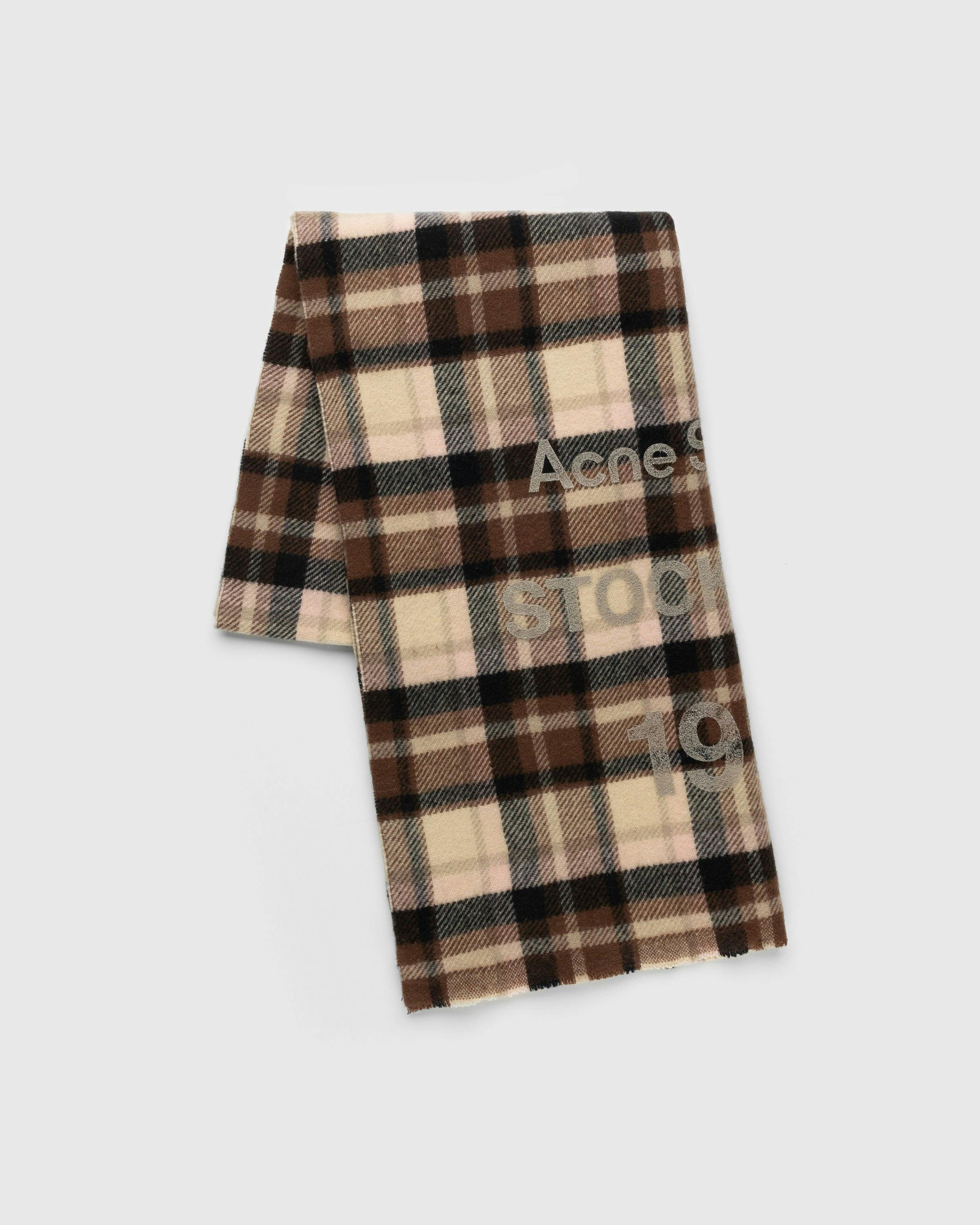 Acne Studios - Checked Logo Print Scarf Brown/Beige - Accessories - Multi - Image 2