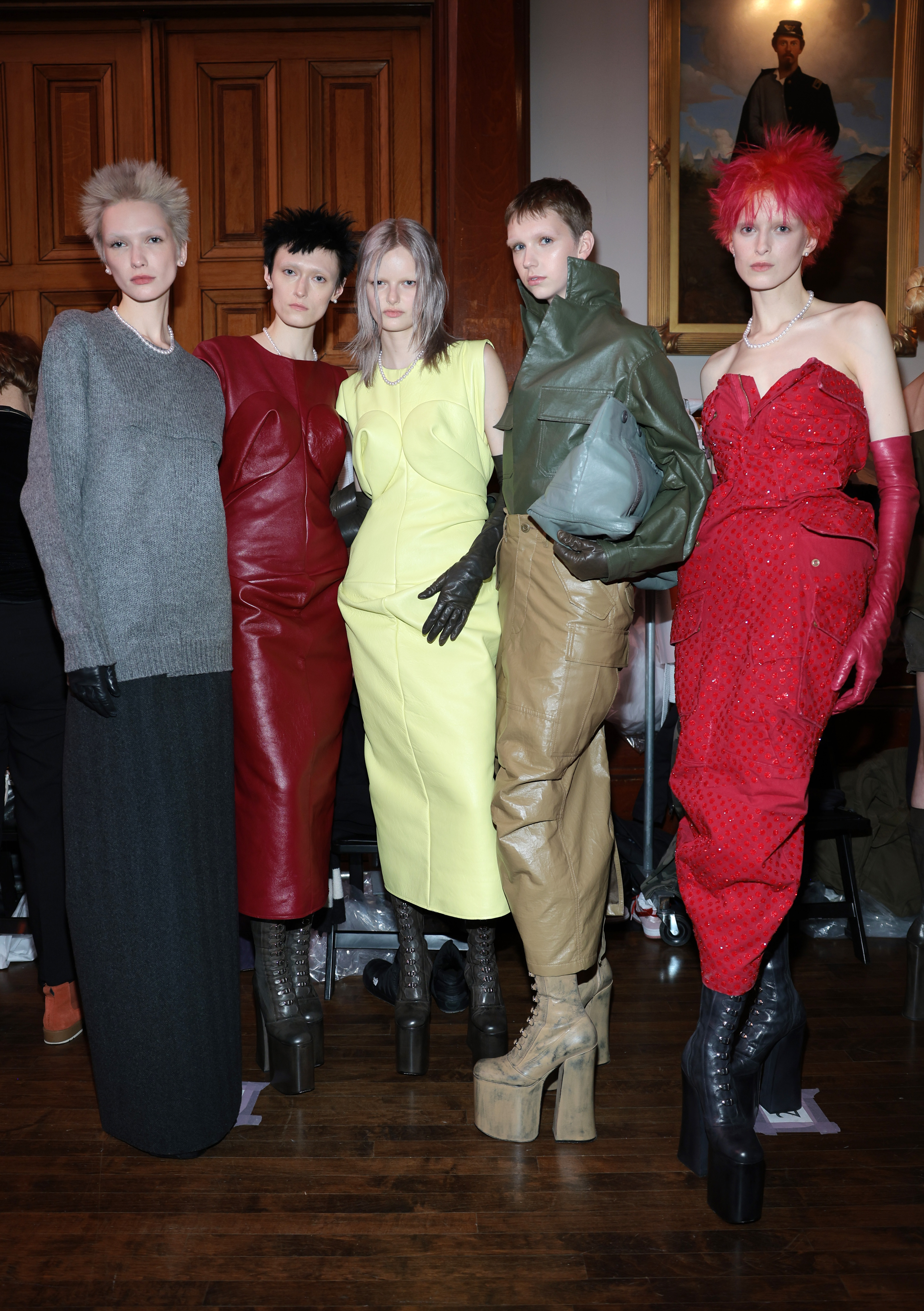 Models pose backstage at Marc Jacobs Fall/Winter 2023 at the Park Avenue Armory in New York City, February 2, 2023.