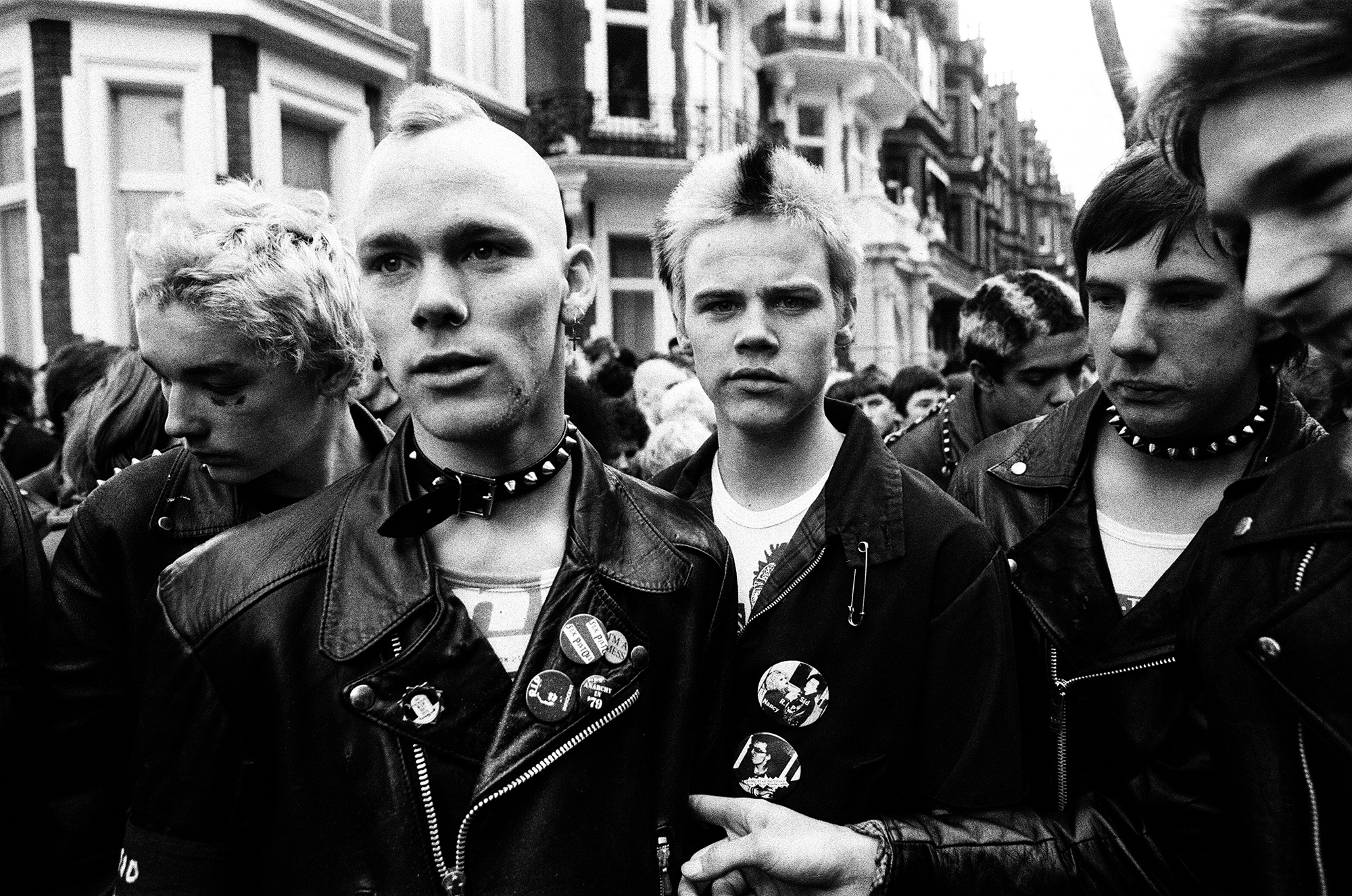 Punk rockers march in London, February 3, 1980.