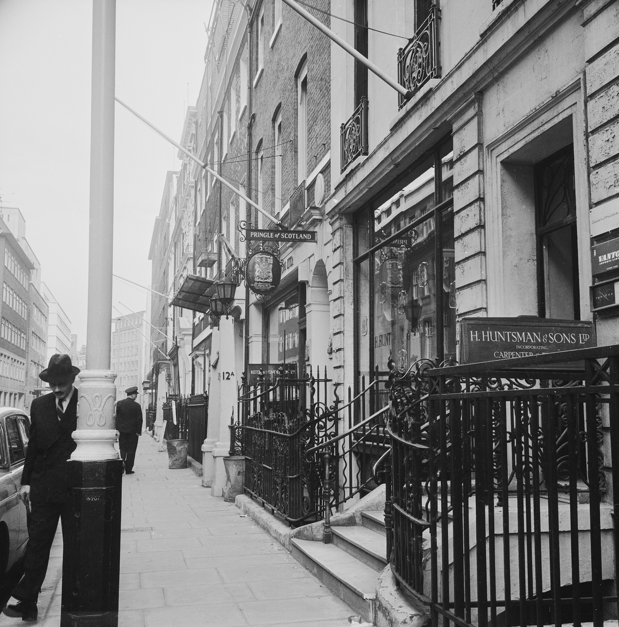 Shops on Savile Row, known as the center for quality men’s suits and tailoring, 1965.