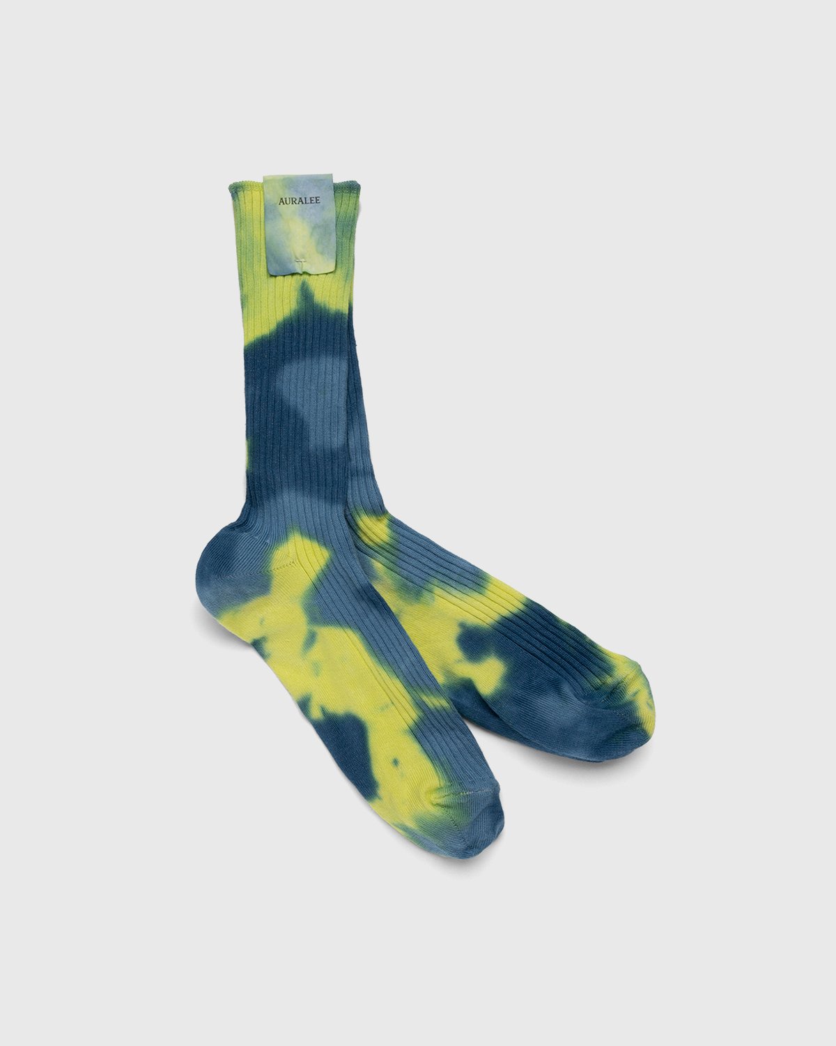 Auralee - Giza Cotton Dyed Socks BLUE YELLOW DYE - Accessories - Blue - Image 1